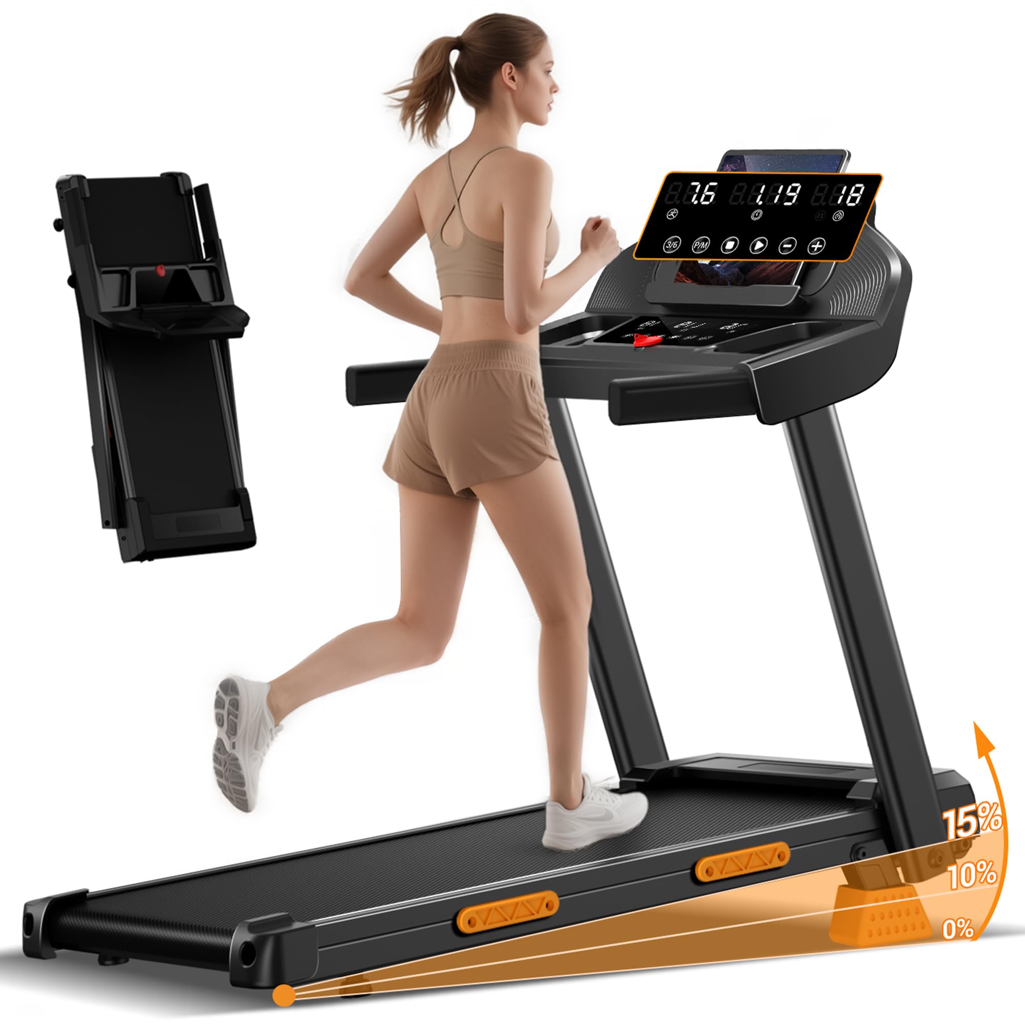 LONTEK Laufband für Zuhause mit Steigung 15% | Laufbänder 12KM/H, Treadmill for Home mit Handgriff, Max Belastung 136KG