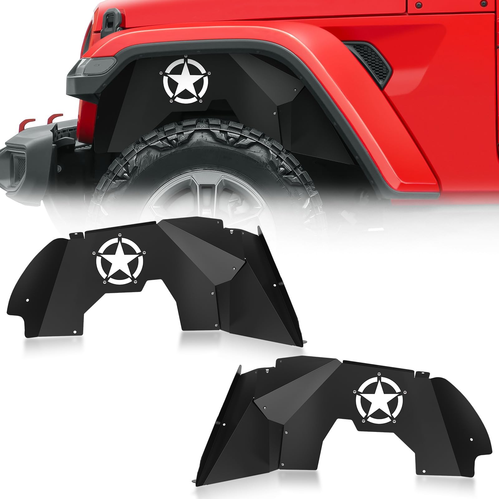 Front Inner Fender Liners Compatible with 2018-2026 Jeep Wrangler JL & JLU Unlimited Gladiator JT, Bolt-on Style Steel Mud Guards Wheel Well Fenders Flares Cover (2/4 Doors)
