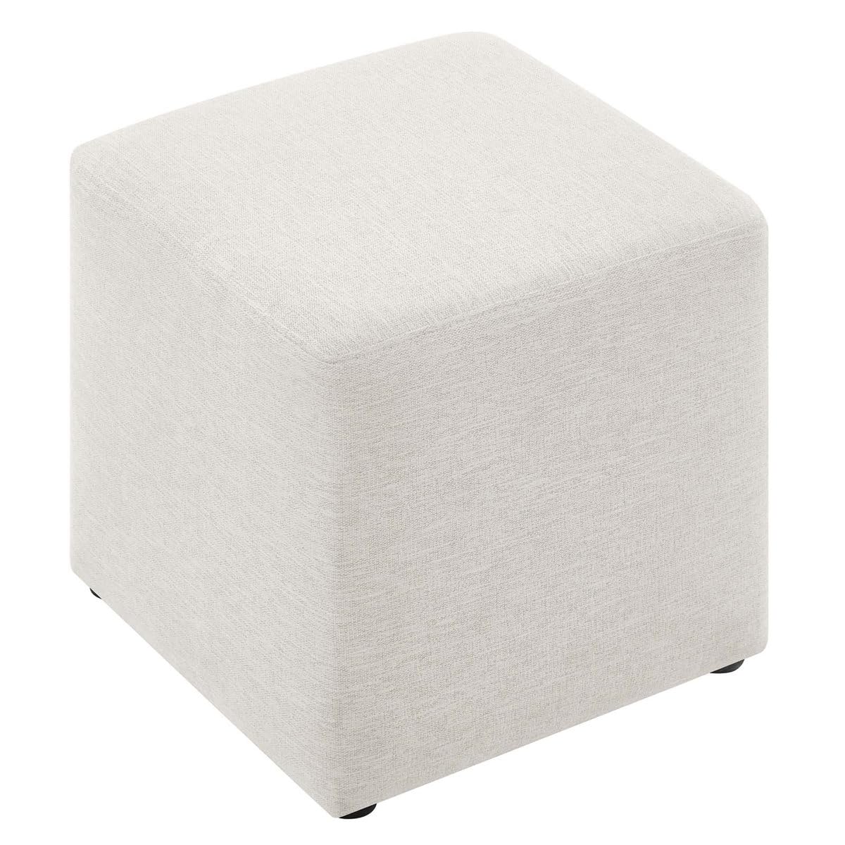 Premium Cube Ottoman Stool | Linen Fabric Upholstered Pouffe | Multipurpose Foot Rest & Extra Seating | Modern Living Room Furniture | Beige-image-41