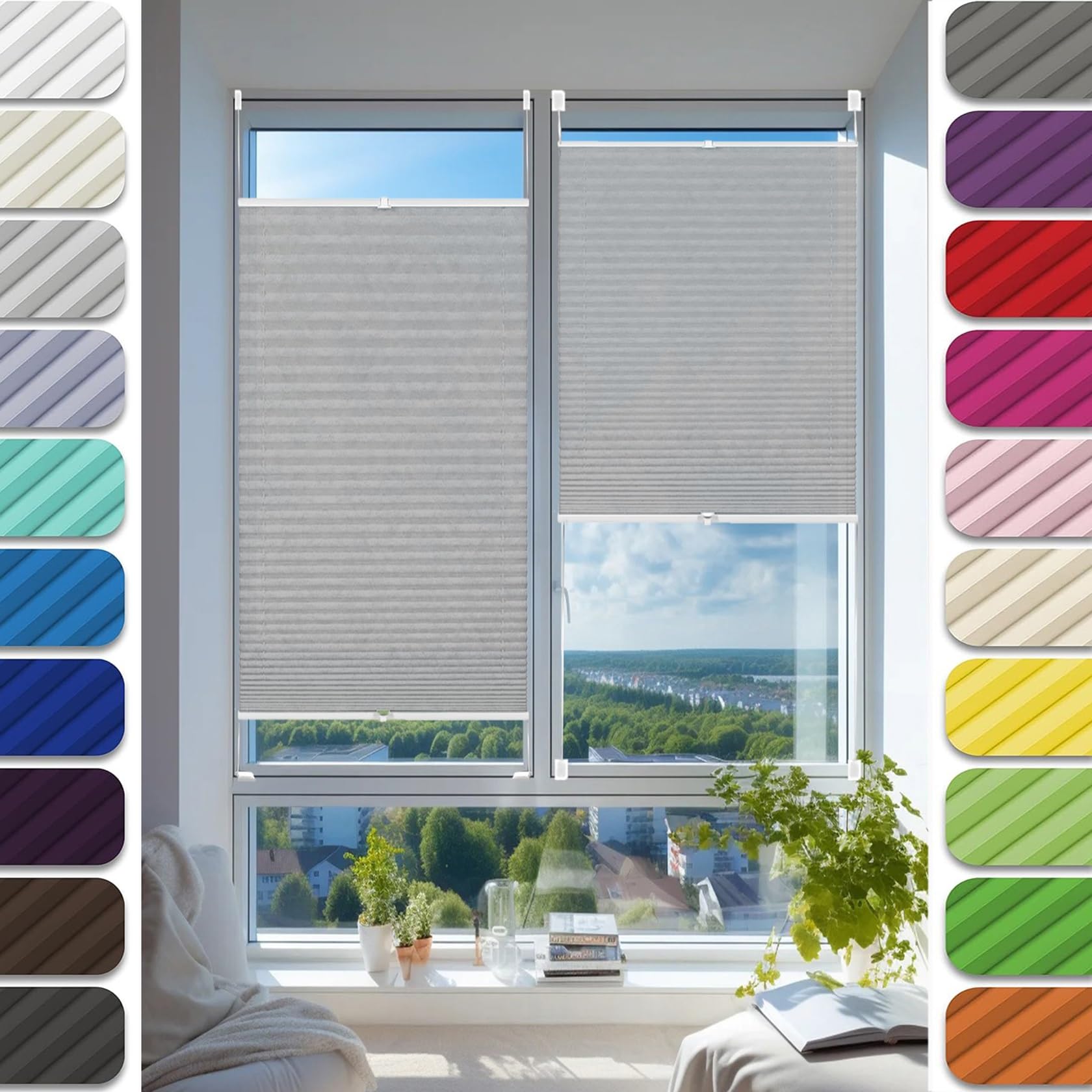 Huanqin Light Grey Blackout Blinds Cordless Pleated Blind 40 X 105 Cm (W X H), Self-Adhesive Non-Woven, Crumpled Effect, Temporary Blinds For Windows, Pleated Blinds Non-Woven, For Window Door,