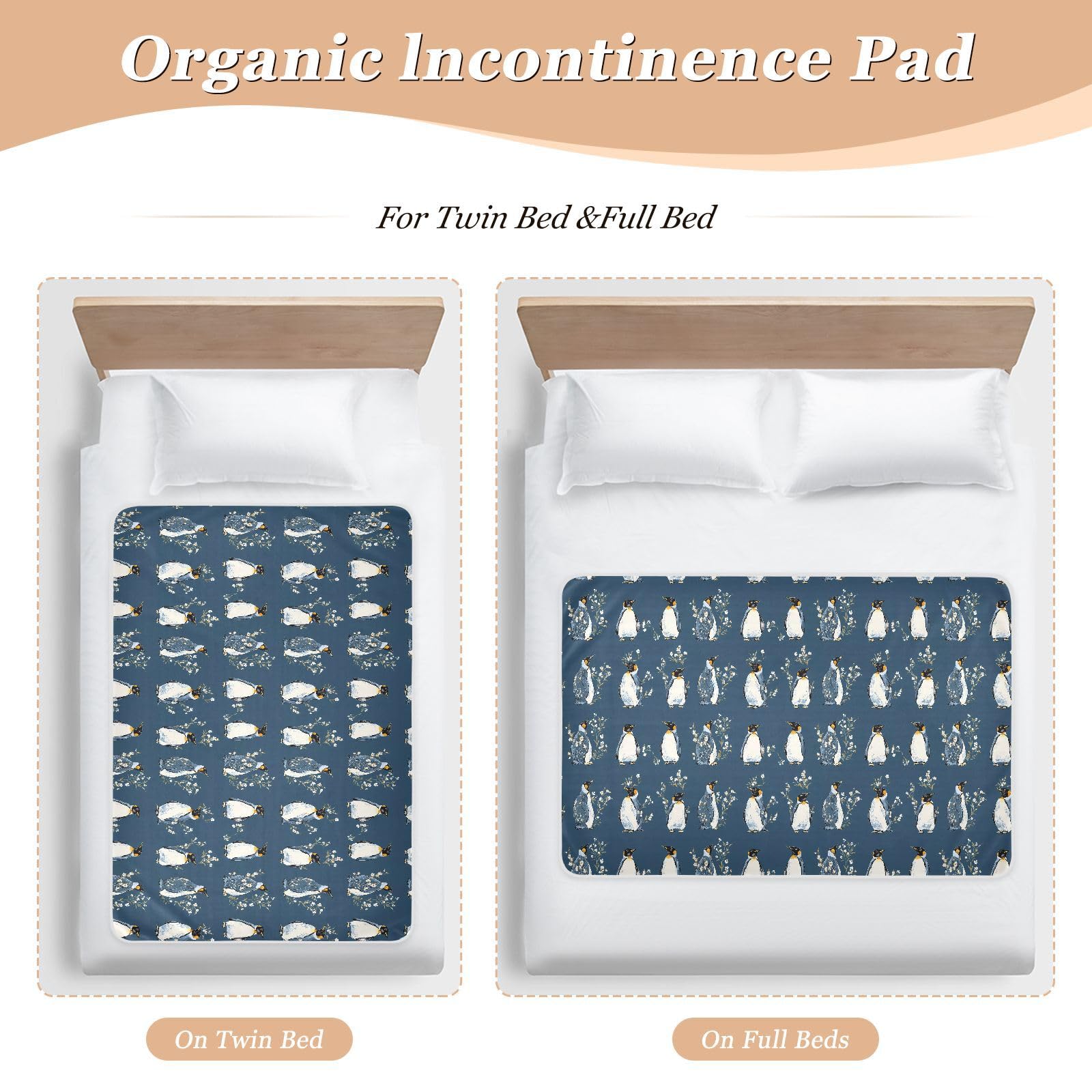 Chic Pingouin Blue - Housse de matelas à langer réutilisable extra large et résistante à l'eau pour bébé - Doux pour la peau - Pour les tout-petits - 142 cm