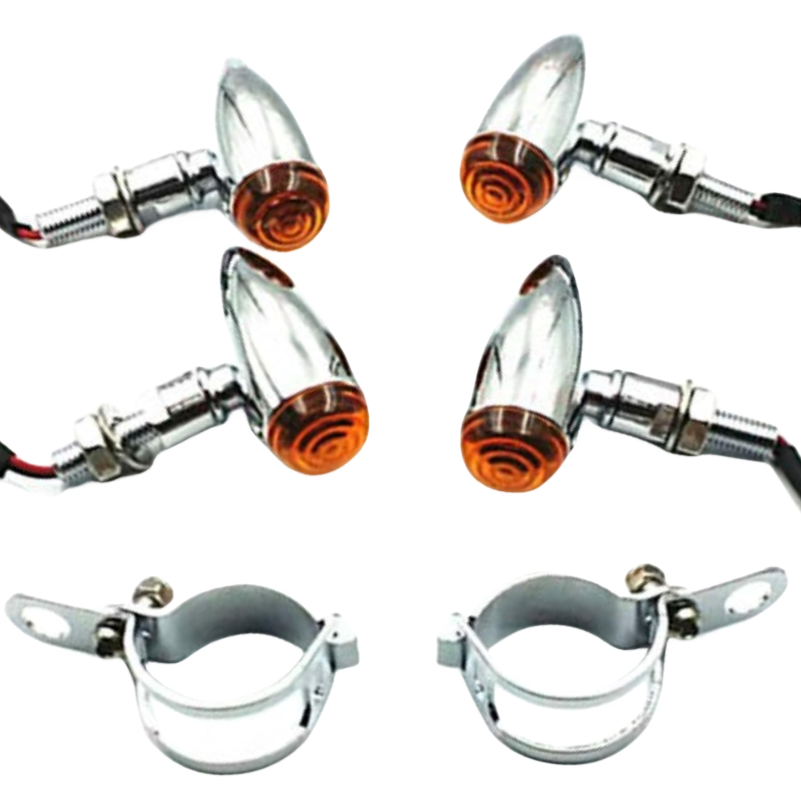 Clignotants De Moto 2 Pièces Chrome Bullet Avant Feux Arrière Pour Honda Harley Kawasaki Suzuki Yamaha Moto Street Standard Personnalisé Vélo Cruiser Bobber Chopper (2 Pièces
