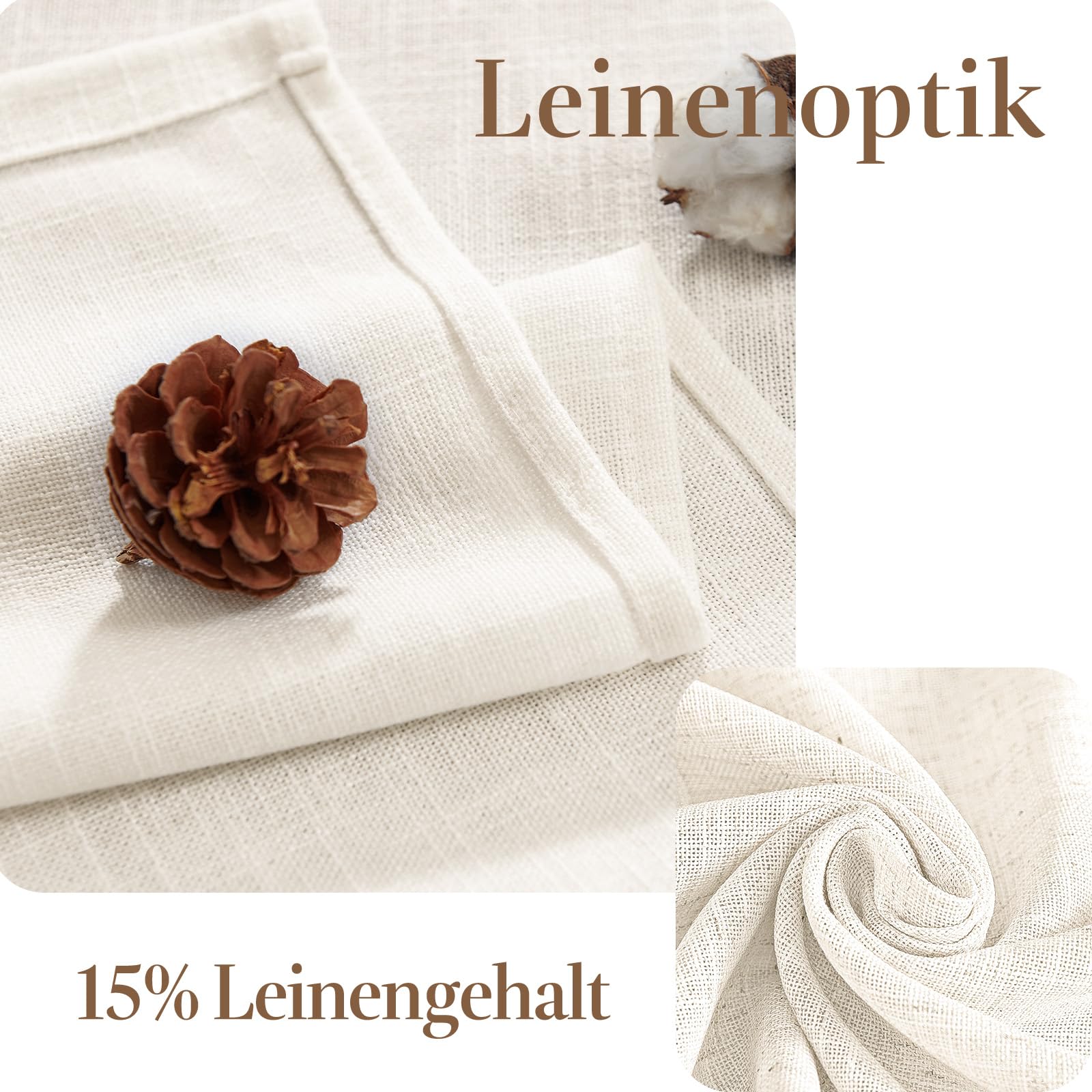 TOPICK Scheibengardinen Cream Weiß Leinenoptik Bistrogardine für Wohnzimmer Küche Fenster Lichtdurchlässig Küchenvorhänge Kurz Gardinen Moderne Landhaus Scheibengardinen Tunnelzug 2er Set 65x60 cm