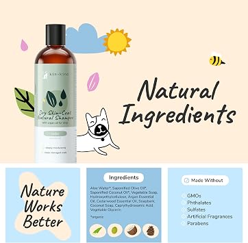 kin+kind Dry Skin + Coat Natural Dog Shampoo - for Dry Skin & Coat - Argan Oil Moisturizing Clean - Cedarwood Fragrance - 12 fl oz