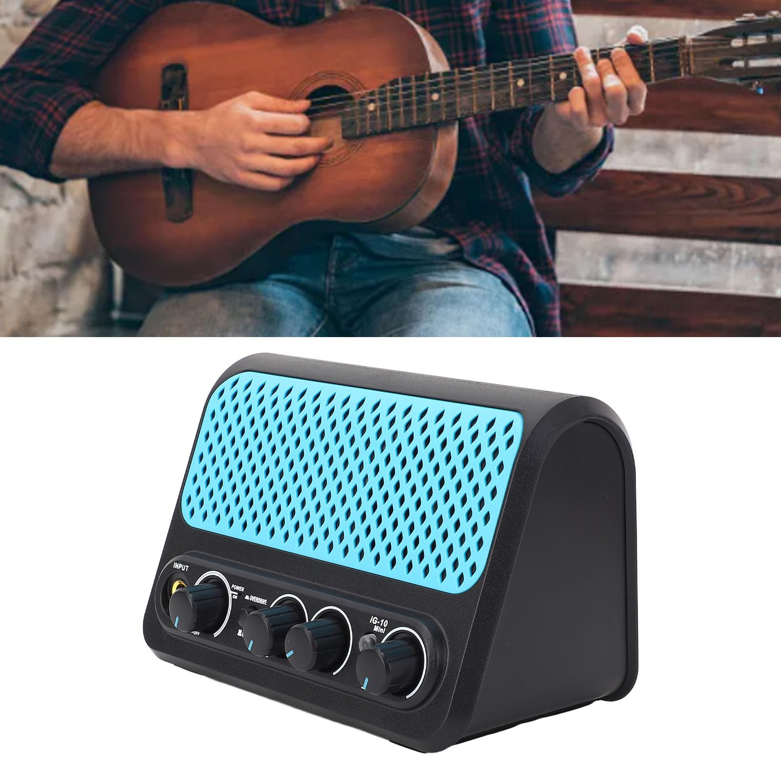Mini ampli Guitare, ampli Guitare Acoustique électrique Portable 10W avec réverbération, Prise Casque 3.5m AUX Jack, ampli Guitare sans Fil Bluetooth Rechargeable pour la