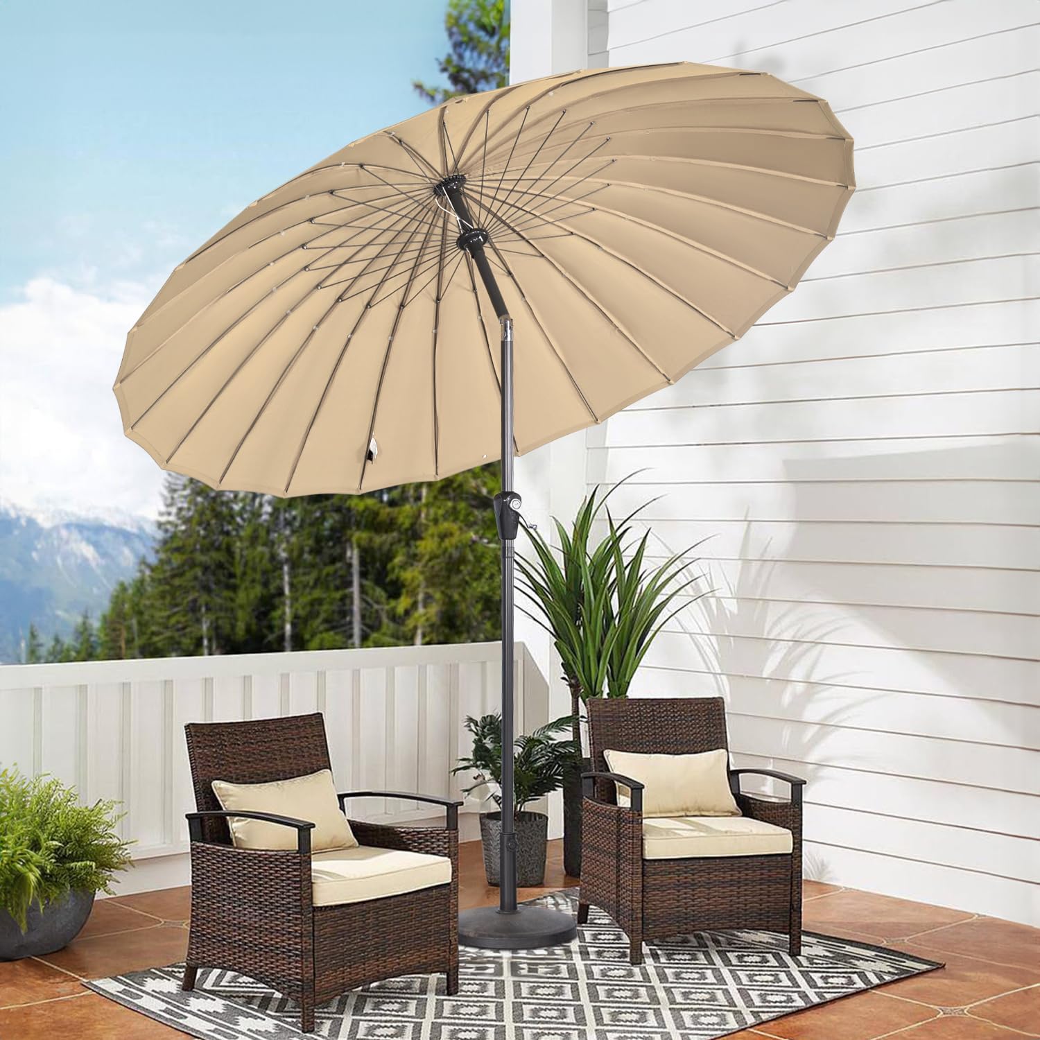 Angel Living 250cm Sonnenschirm Sonnenschutz neigbar Rostfrei aus Stahl und Polyester (Beige)