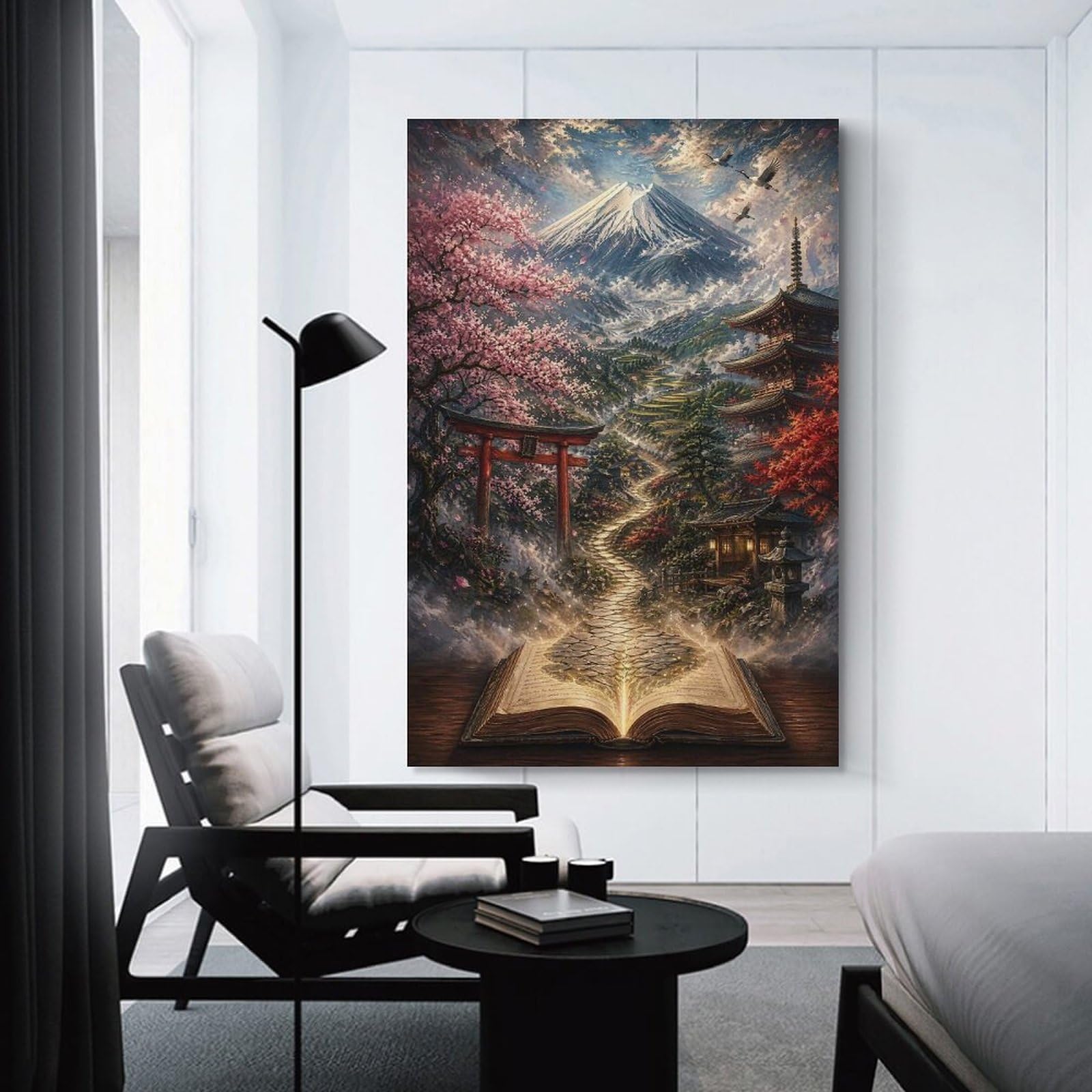 Junmoney Magical Japanese Landscape Book Decorative Canvas Print 20x30inch(50x75cm), for Hallway, Bedroom Or Modern Interiors, Home Decor Gift with Stylish Appeal