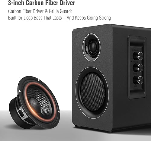 Miniatura 2 de Altavoces de computadora para PC de escritorio, altavoz activo de estantería con woofer de fibra de carbono de 3 pulgadas y tweeter de película de