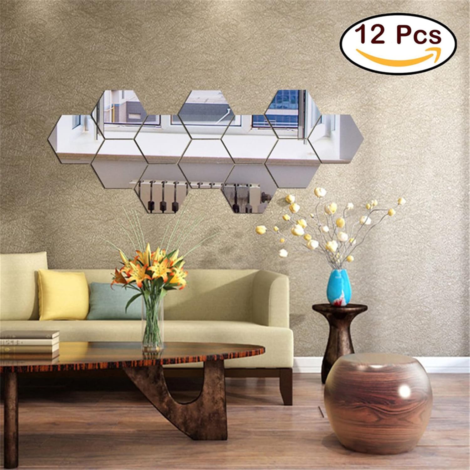 Mirror Wall Stickers Decoration, 12 Pcs DIY Removable Square Wall Stickers Art Wall Decals, Best for Home Living Room Bedroom Sofa TV Office Restaurant Aisle Wall Decoration Murals (Hexagon) 3 71S37n0l8mL. AC SL1500