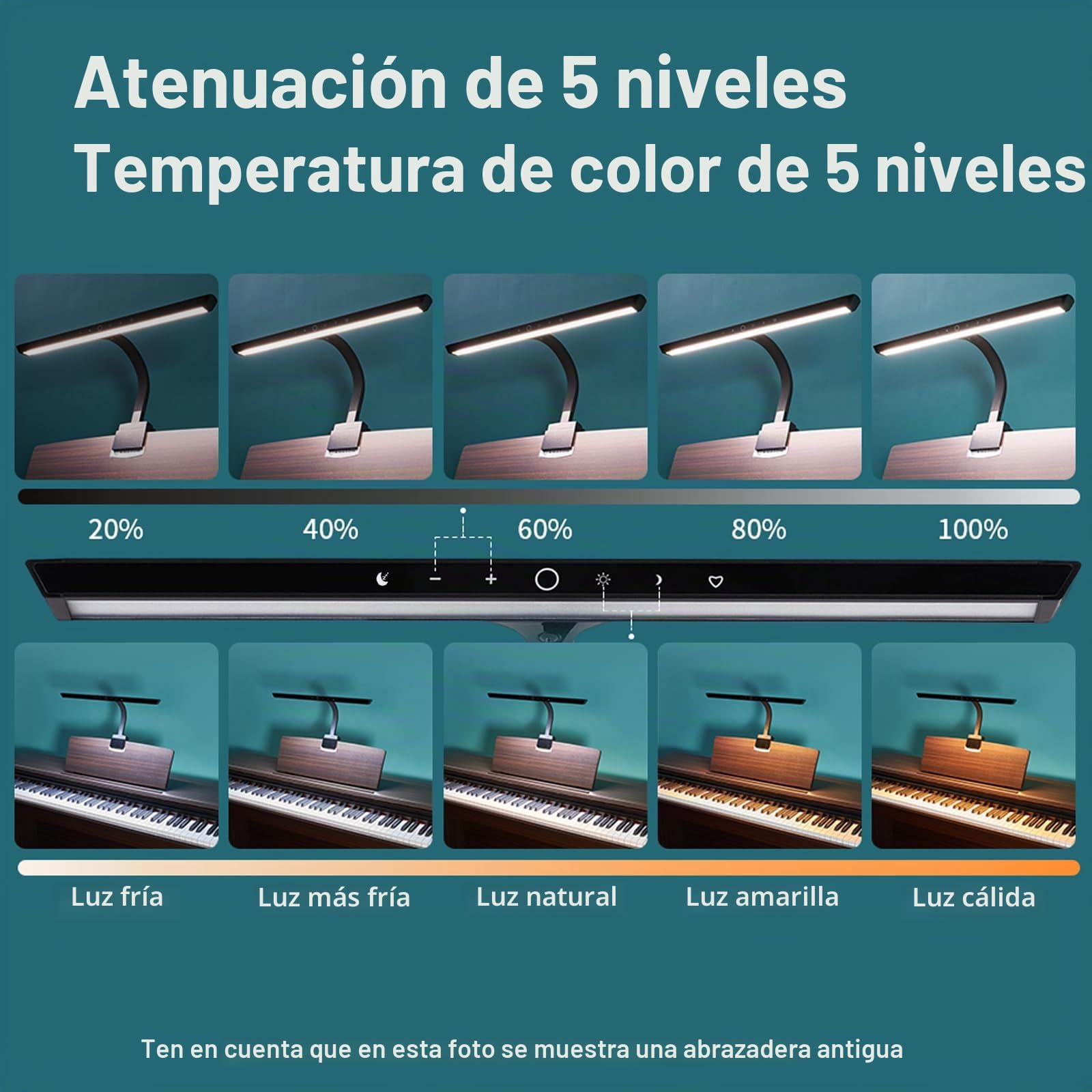 Luces de piano para piano digital y gran piano lámpara de clip led profesional lámparas de piano para hojas de música cuidado de los ojos 5 niveles de temperatura de color de 5 niveles