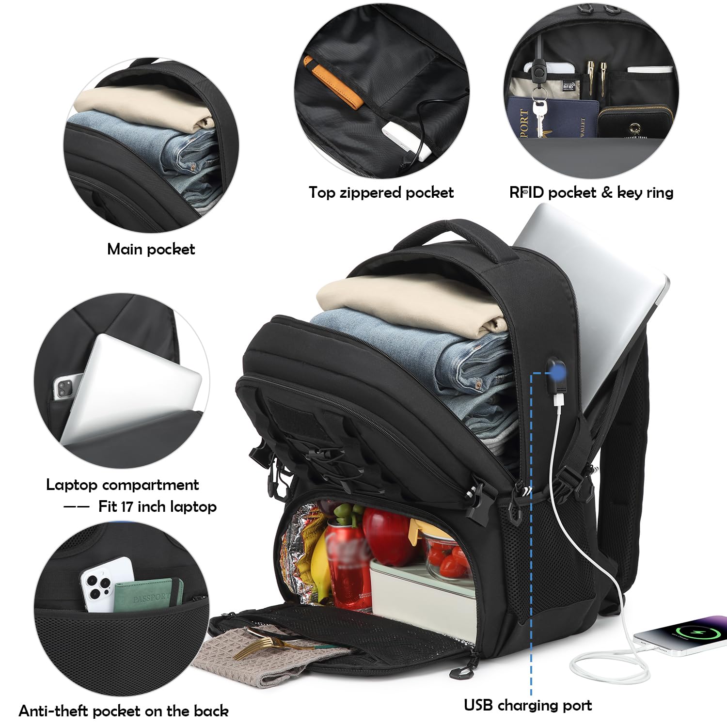 17 Zoll Laptop Rucksack mit Kühlfach Arbeitsrucksack Herren Lunch Rucksack