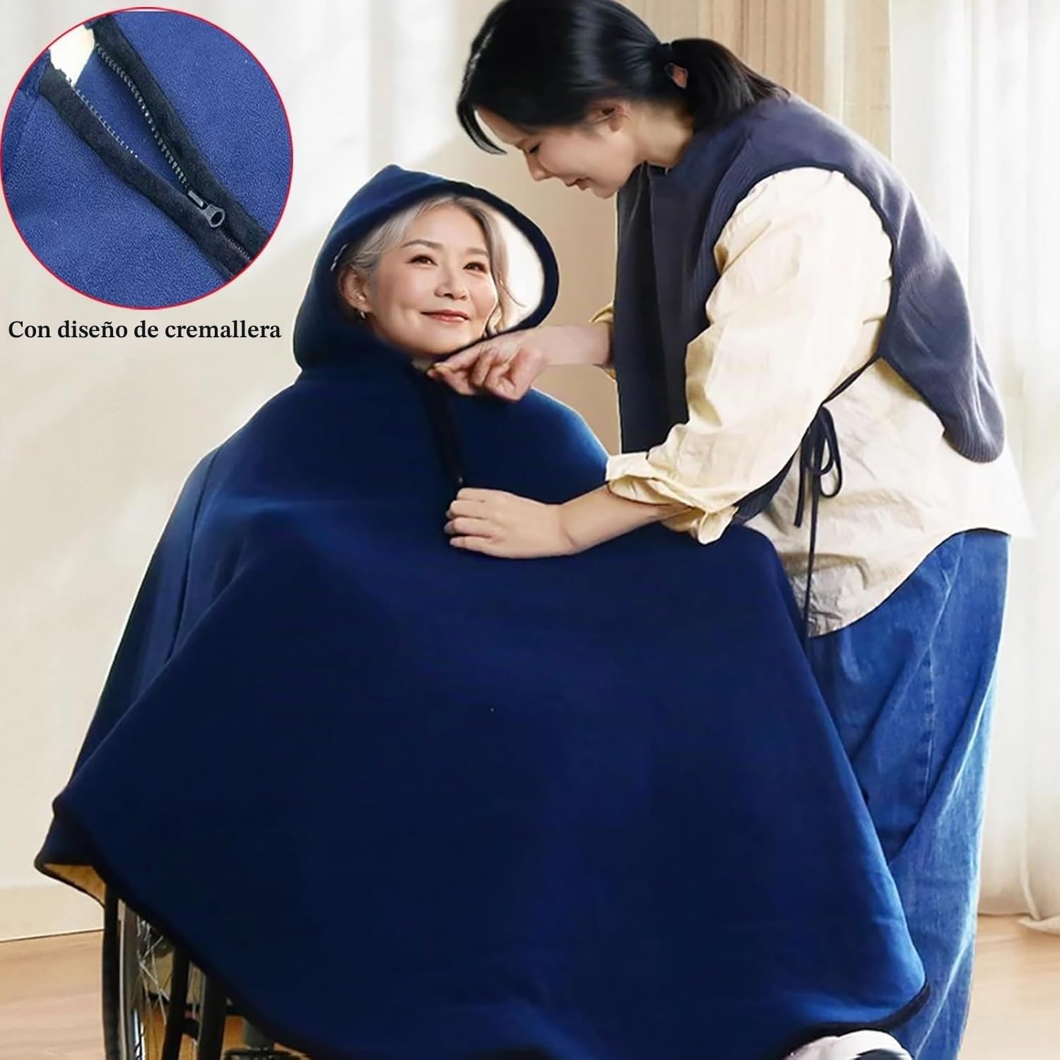 Manta para Silla de Ruedas con Capucha – Poncho Cálido Forrado de Felpa Antifrío para Adultos, Mayores y Personas con Movilidad Reducida, Capa Térmica de Invierno Gray