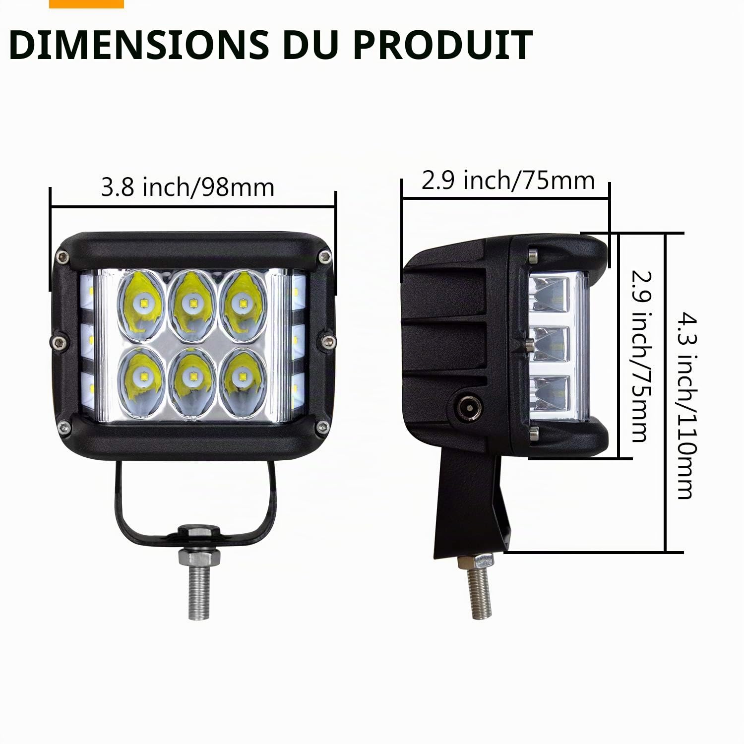 SKYWORLD 2 Pcs 10 cm 4 pouces 60W Feux travail led stroboscopique, 12V 24V Phare de travail led, projecteurs lumière Spotlight pour Offroad Voiture camions 4x4 Tracteur, feu antibrouillard