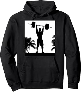 Muscular Silhouette Overhead Pressing Against Palm Trees Pullover Hoodie