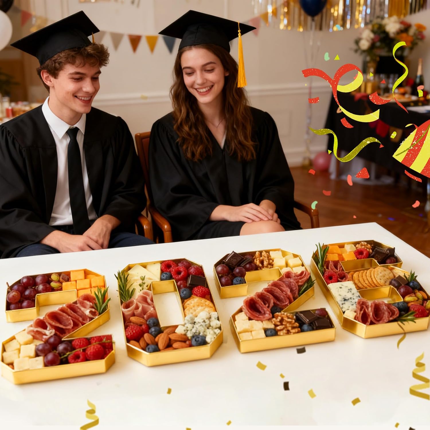 2026 Graduation Decorations 2026 Cardboard Numbers Charcuterie Board Box 10" Fillable Paper Tray for Grad Centerpieces Party Table Supplies Display Candy Snack Tray for New Year Birthday Celebration