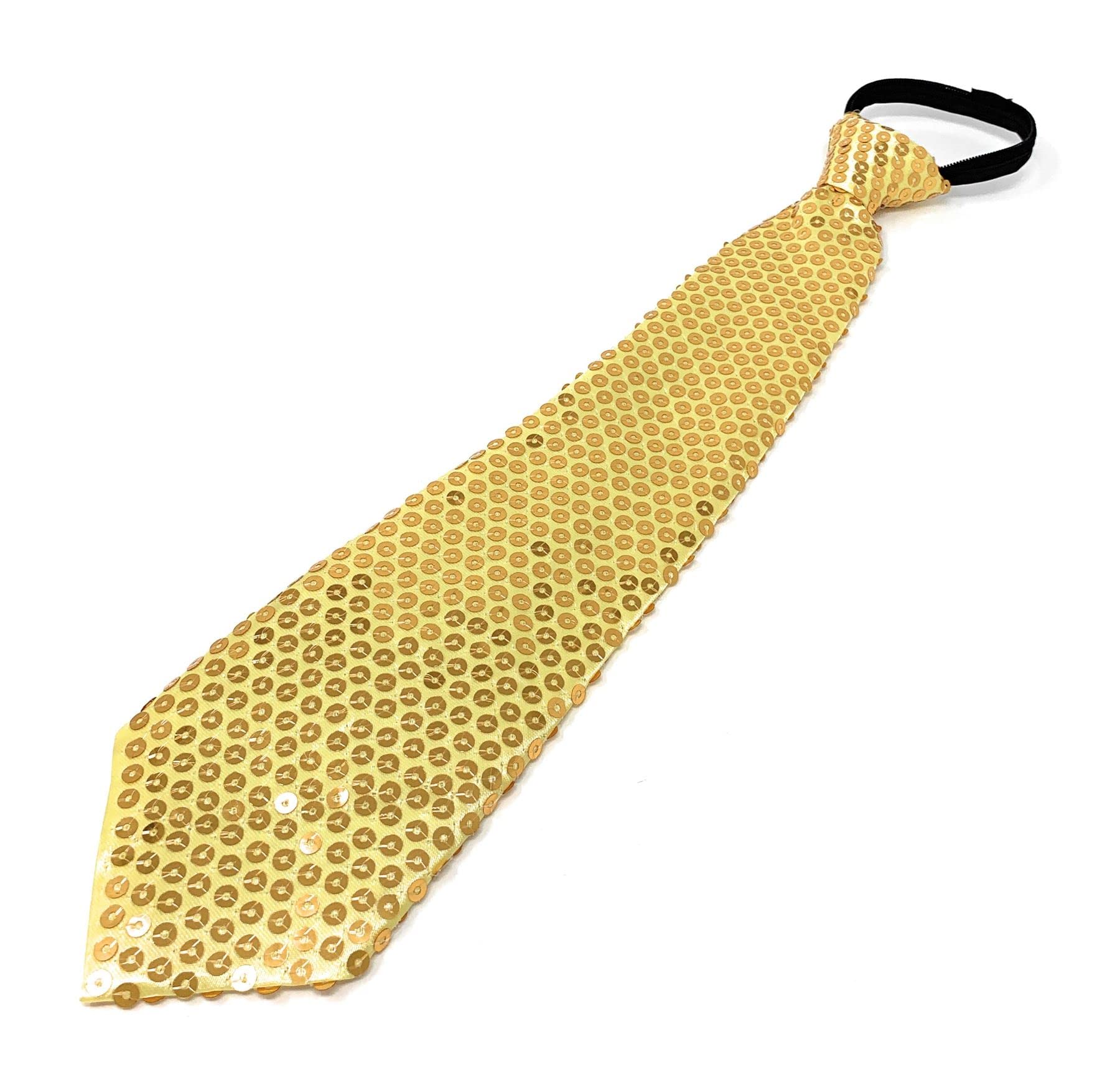 Cadoline Men's Gold Yellow Clip On Tie Sequin Polyester Fancy Dress 38 X 8Cm