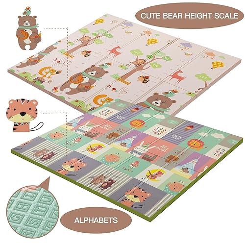 Miniatura 3 de GZZ Tapete de juego plegable para bebé, reversible, impermeable, antideslizante, tapete de juego para bebés, niños pequeños para interiores y
