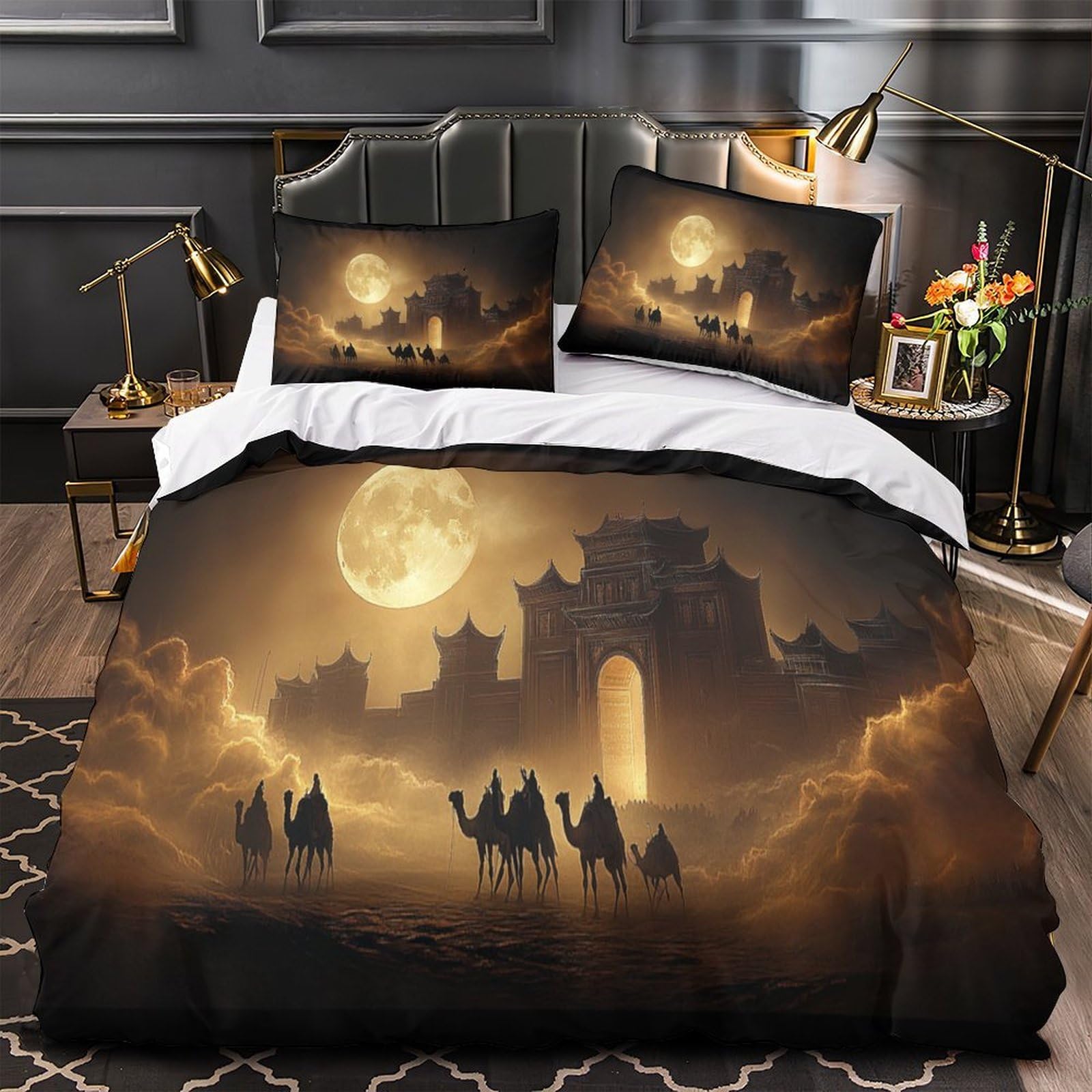 Housse de couette 3D crâne sombre 260x220 légère et parure lit microfibre pour homme et enfant