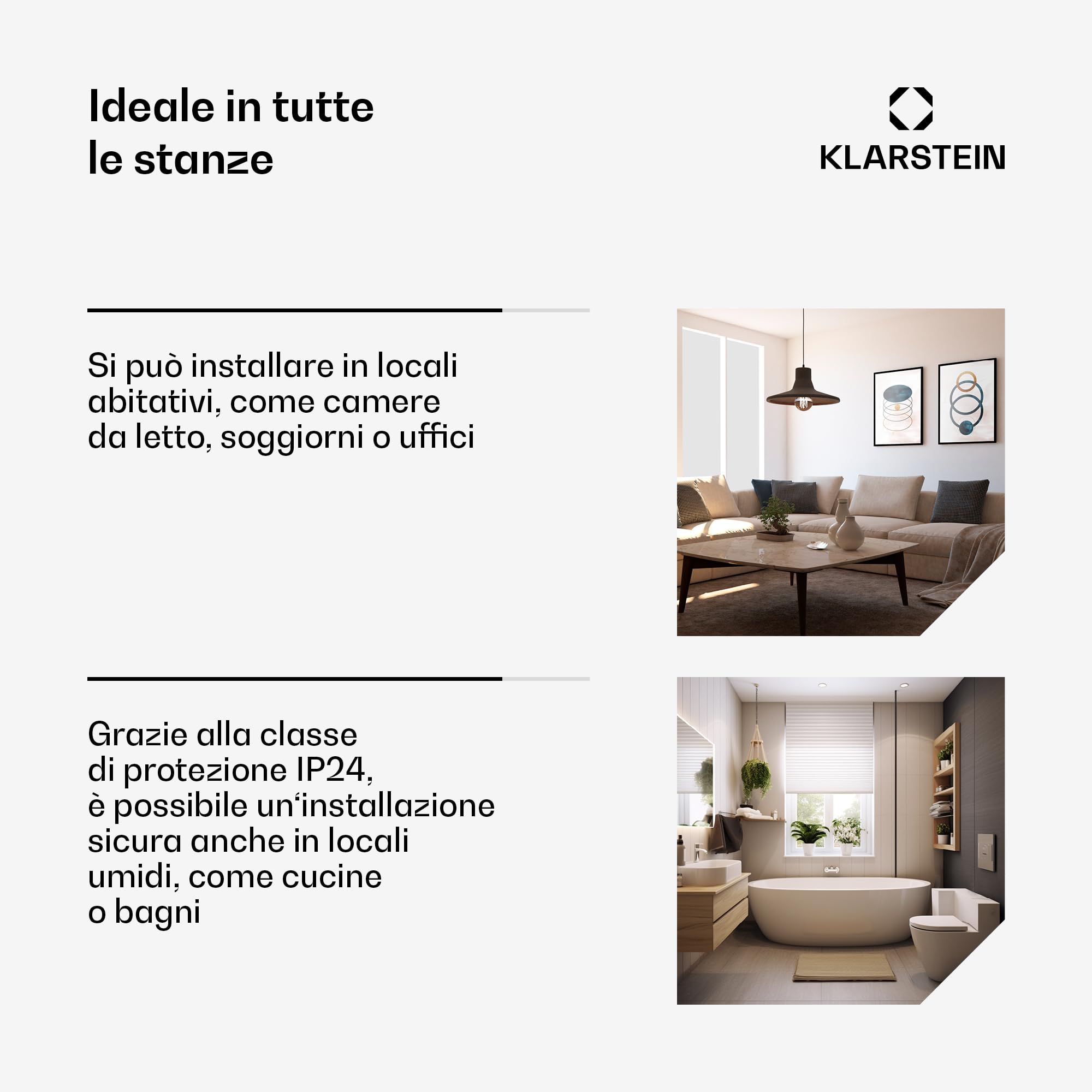 Klarstein Hot Spot Slimcurve - Stufa a Parete, Riscaldatore con Termostato, Stanze fino a 40 m², 80 x 40 cm, 1000/2000 Watt, Temperatura Impostabile da 5 a 40 °C, Bianco Fumo