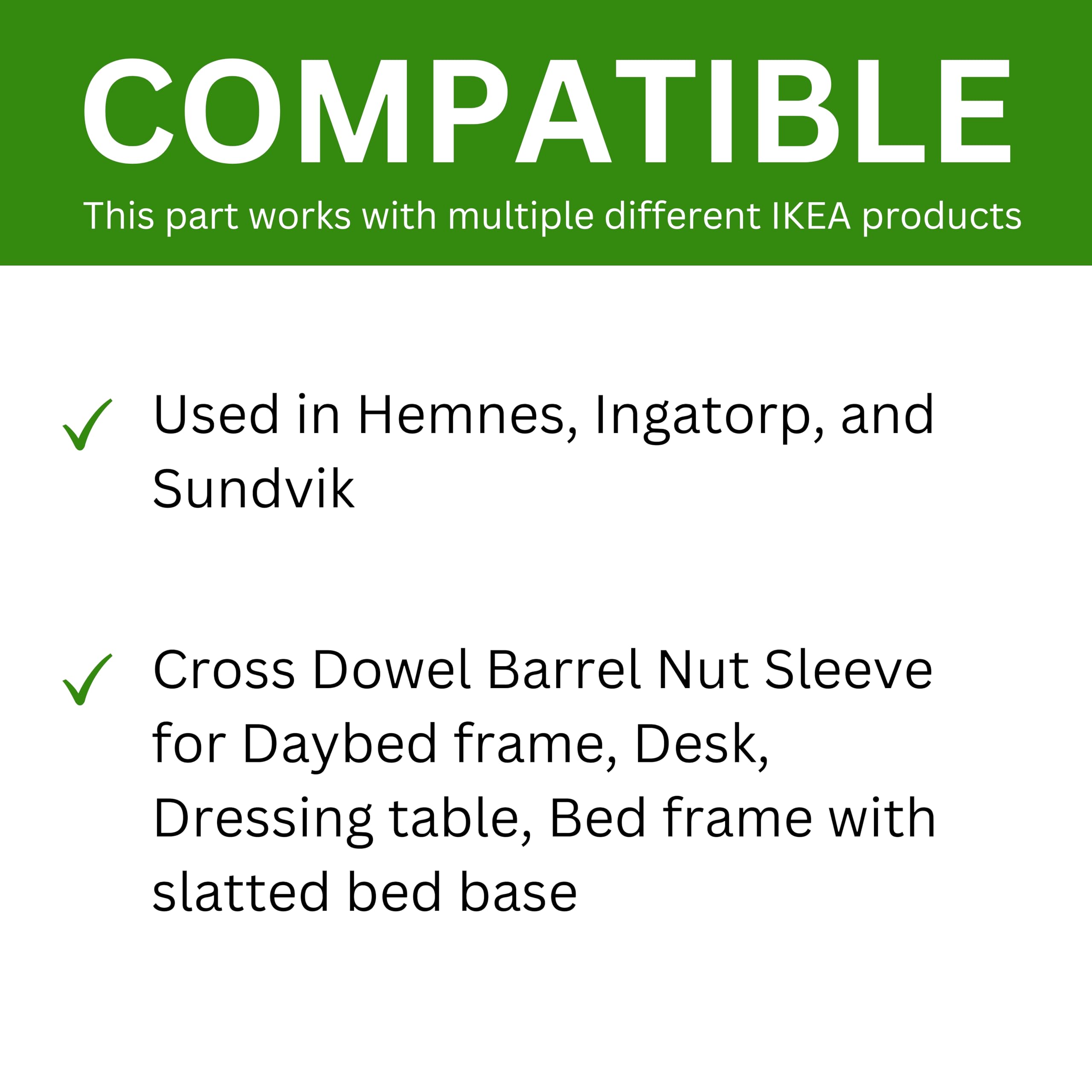 4-Pack Cross Dowel Nut Sleeves – Part #108903 Compatible With IKEA Furniture Hardware, Silver Metal