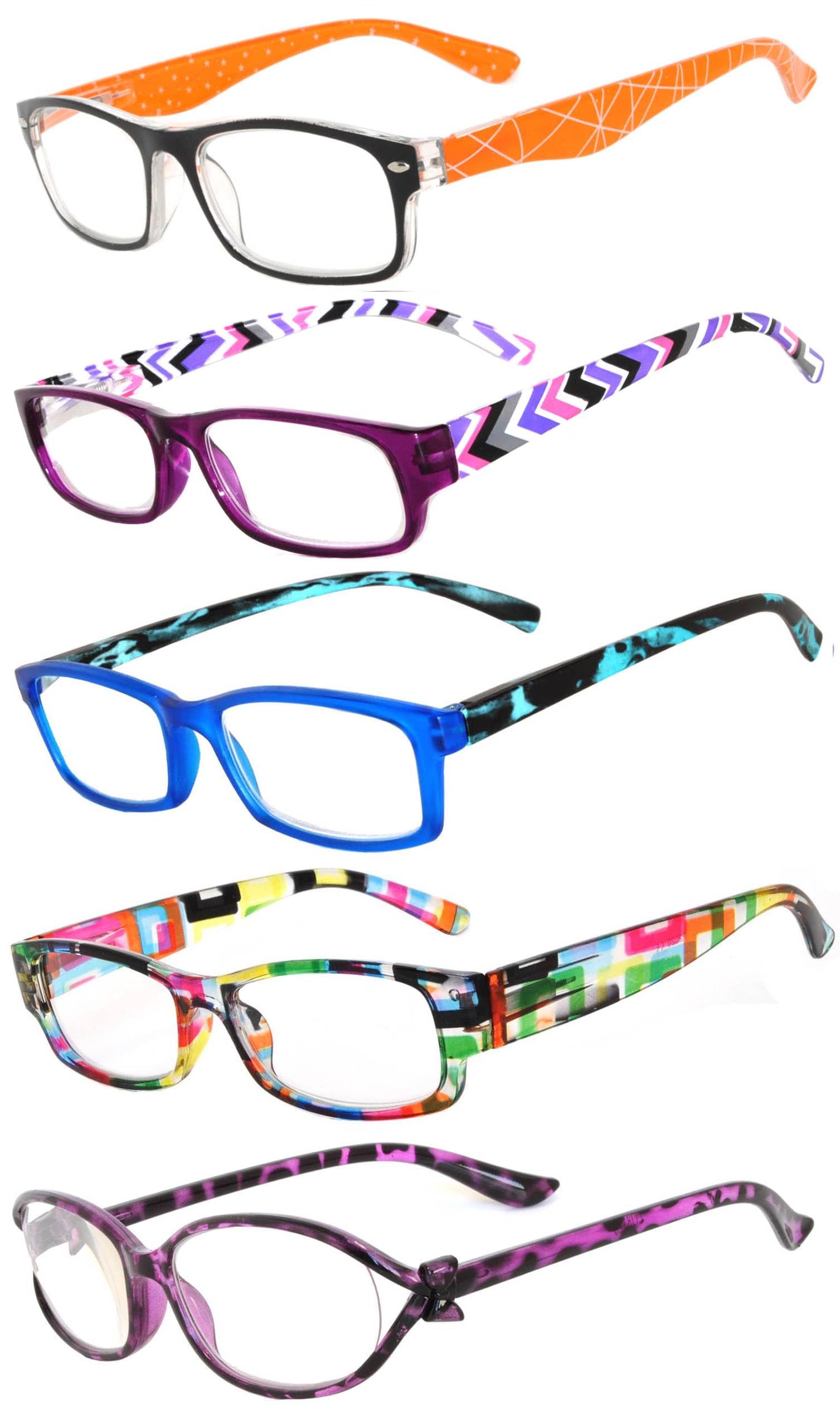 OWL 5 Pairs Reading Glasses Fashion Ladies Readers Spring Hinge