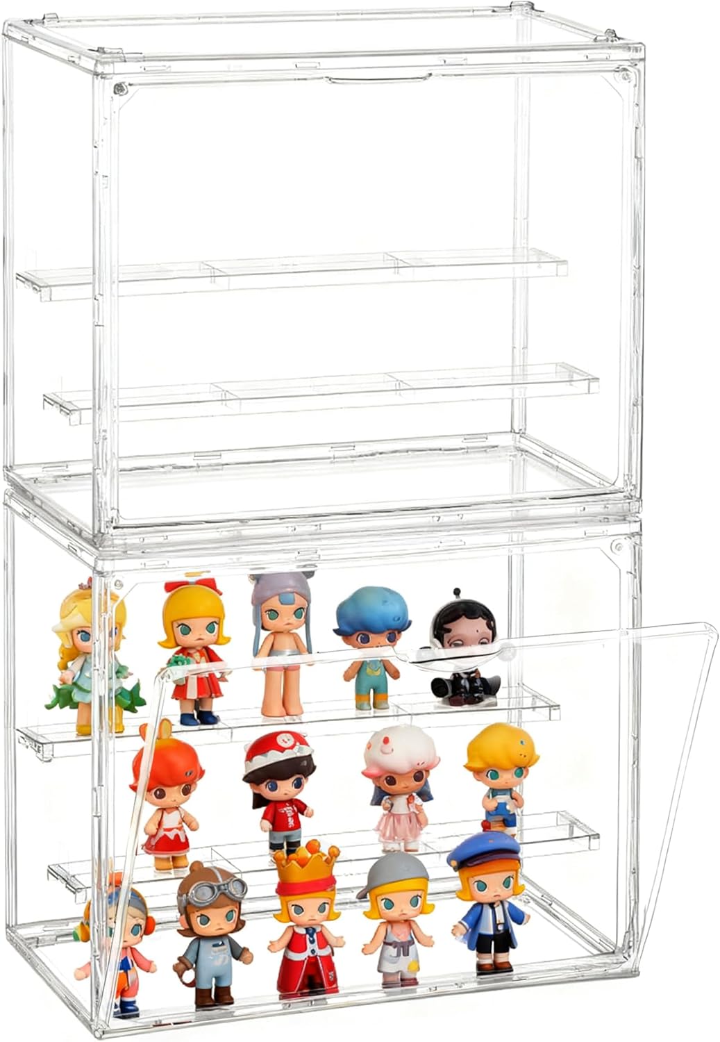 Clear Acrylic Display Case, 2Packs 3 Tier Adjustable Display Box Stand with 2 Movable Plates, Showcase with Magnetic Door(27*18*22Cm)