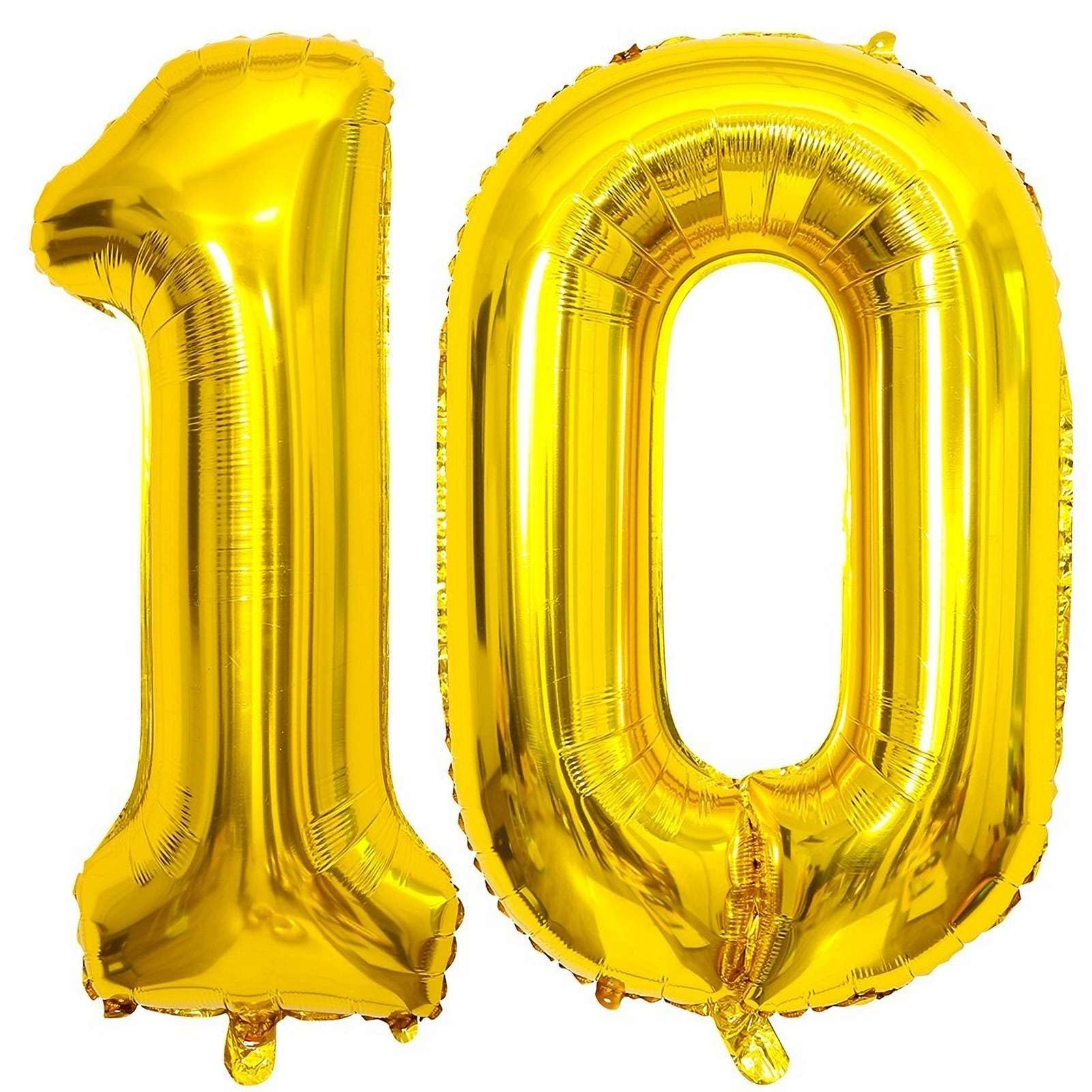 Gold 10 Number Balloons, 40 Inch Giant Number 10 Balloons Foil Mylar Helium Gold Number Balloons for 10th Birthday Party Supplies Anniversary Event