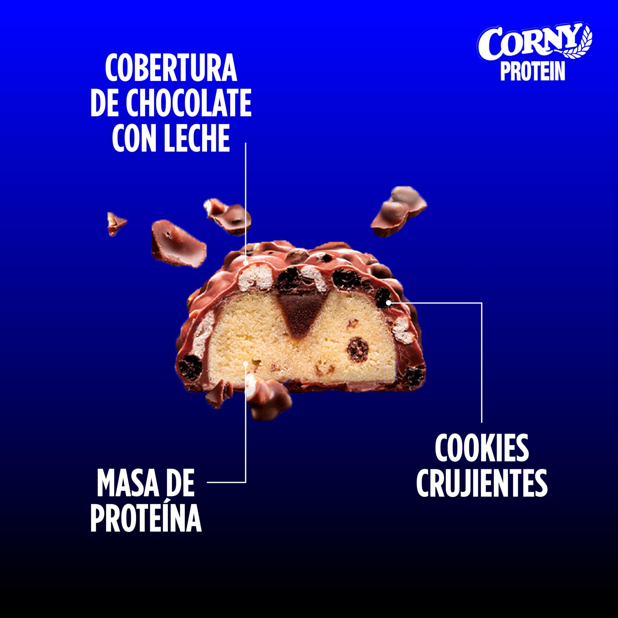 Barritas de Proteínas, Corny Protein,Crunchy Chocolate y Cookies,13,5 gr de Proteínas, 0% Azúcares Añadidos, Ayudan al Desarrollo y Recuperación de la Masa Muscular - Pack 12x45g, Taste the Power