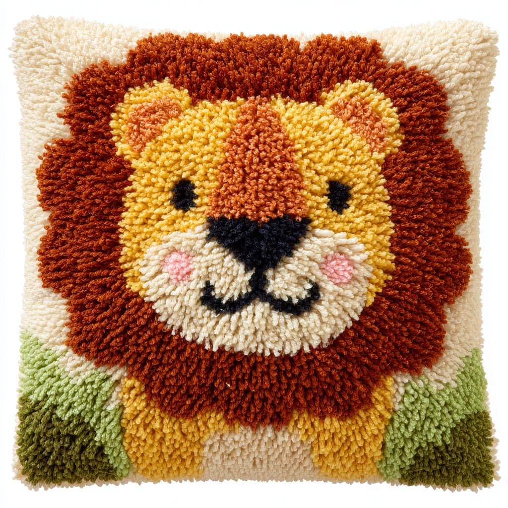 Taxpy Latch Hook Kit, Animal Lion Pillow Latch Hook Embroidery Kits DIY Crochet Yarn Pillowcase Sewing Making Kits Embroidery Kit 43x43cm