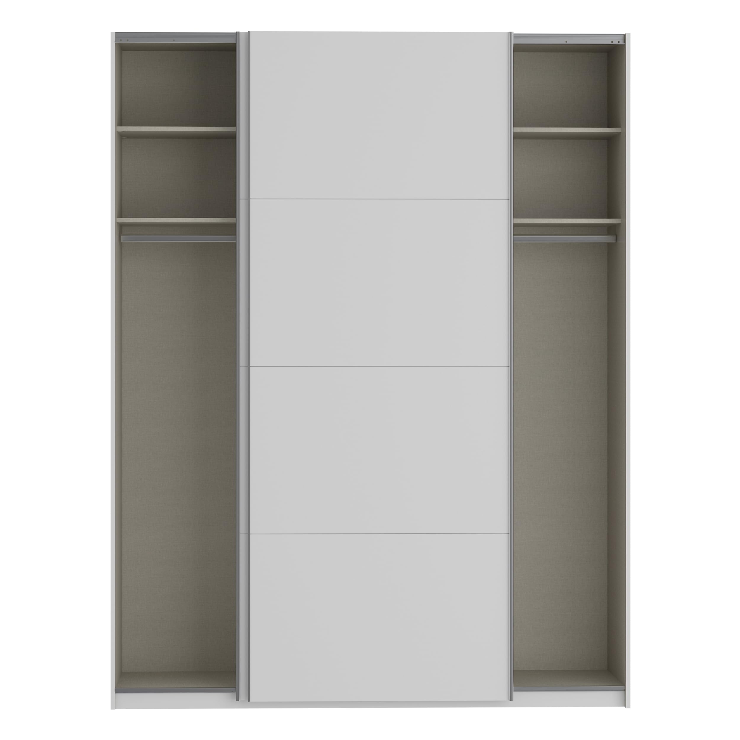 Forte FITTIO Kleiderschrank 180, moderner Schwebetürenschrank, 2-türig, Kleiderstange, Einlegeböden, Schlafzimmer, Holzwerkstoff, Weiß, 180,1 cm breit x 235 cm hoch x 61,2 cm tief