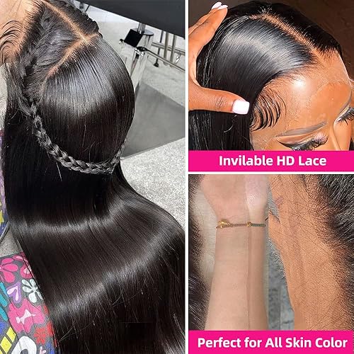 Miniatura 4 de PERISMODA Pelucas de cabello humano 10A 13x6 HD con encaje frontal, densidad del 180%, peluca lacia de 26 pulgadas, pelucas de cabello humano con