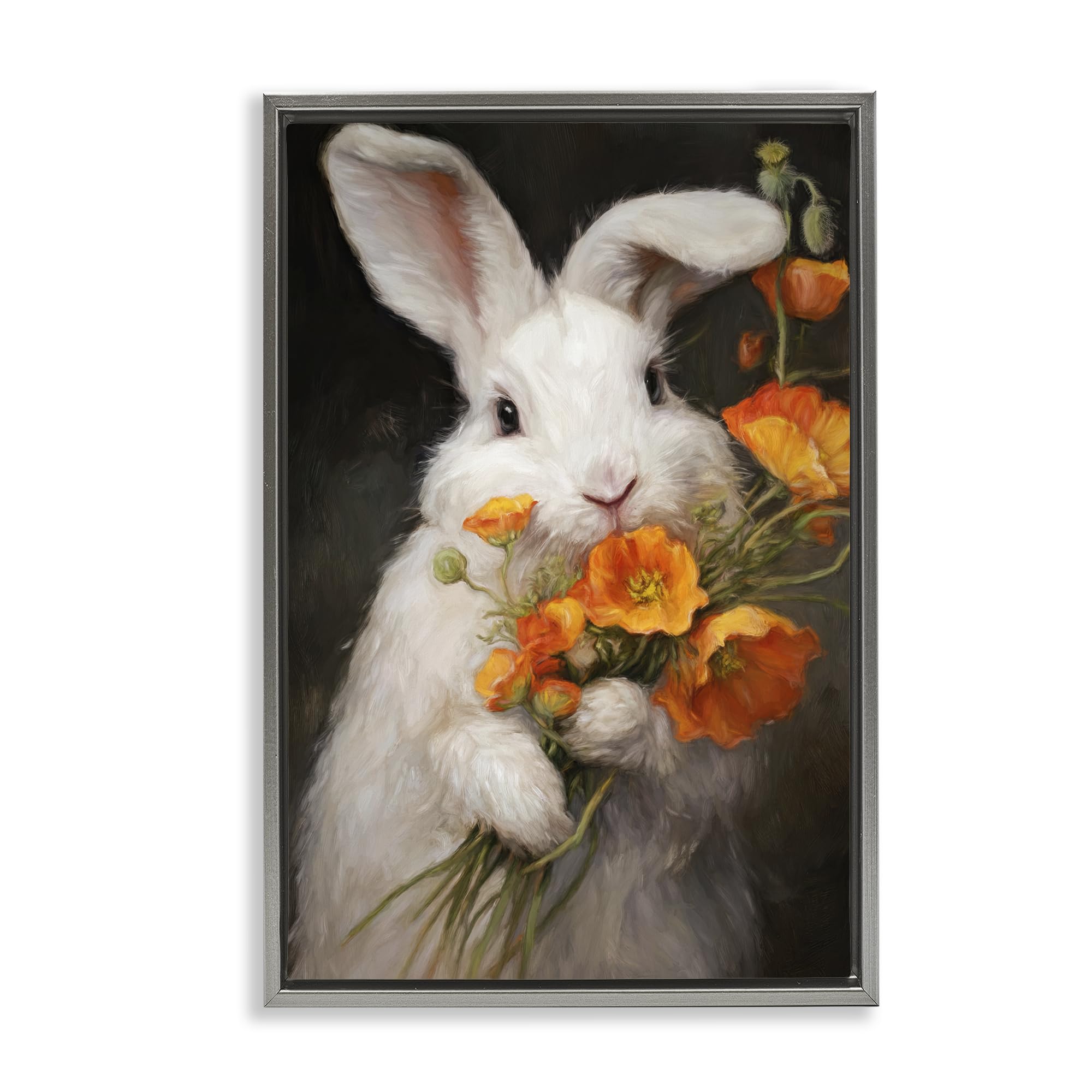 Stupell Industries Luster Gray (Matte) 'Floppy Loves Her Poppies'| Floating Frame Canvas Art