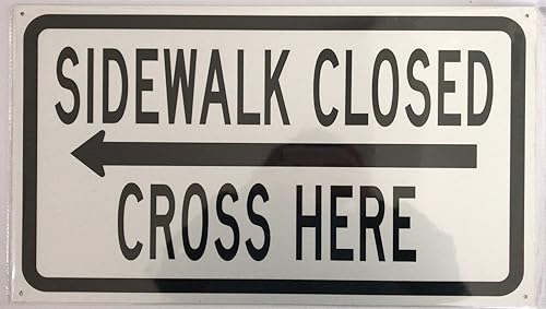 Miniatura 6 de Letrero de acera cerrada y cruz aquí, flecha izquierda (blanco, aluminio reflectante, resistente, 12 x 21, libre de óxido)