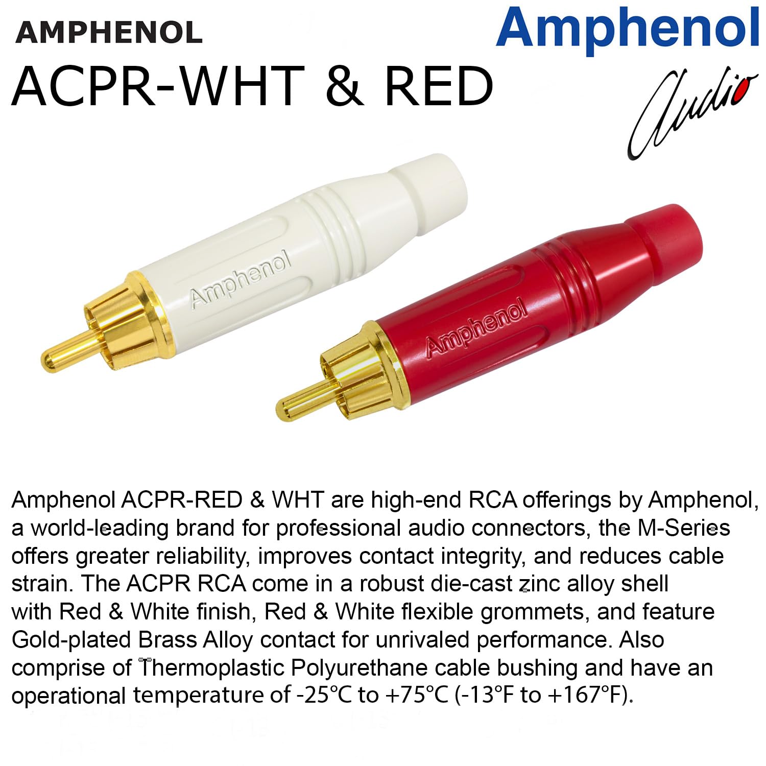 WBC-PRO-LOCAP Paire de câbles d'extension RCA de 0,3 m de faible capacité (14 pF/ft) 22 AWG Câble audiophile et de qualité professionnelle ultra silencieux avec prises RCA Amphenol mâle et femelle