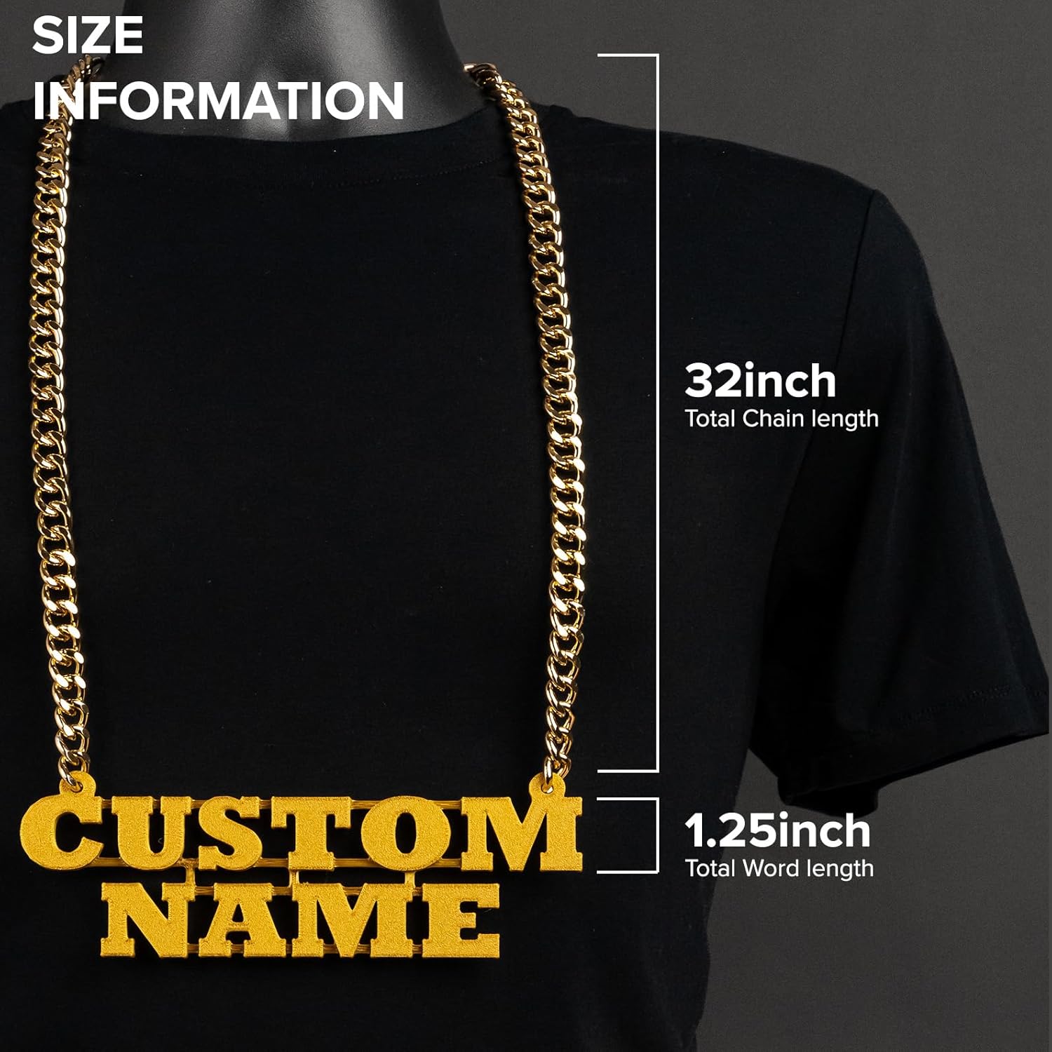 Custom Name Bling & Chain Gold PLA Plastic Bling with Aluminum Plated Chain