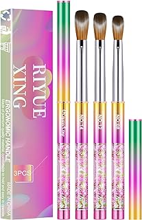 3PCS Acrylic Nail Brush Set, 8/12/14. Kolinsky Nail Art Brushes for Acrylic Application, Sturdy Handle Oval Shaped Acrylic Powder Nail Design Tools for Professional Manicure DIY Home