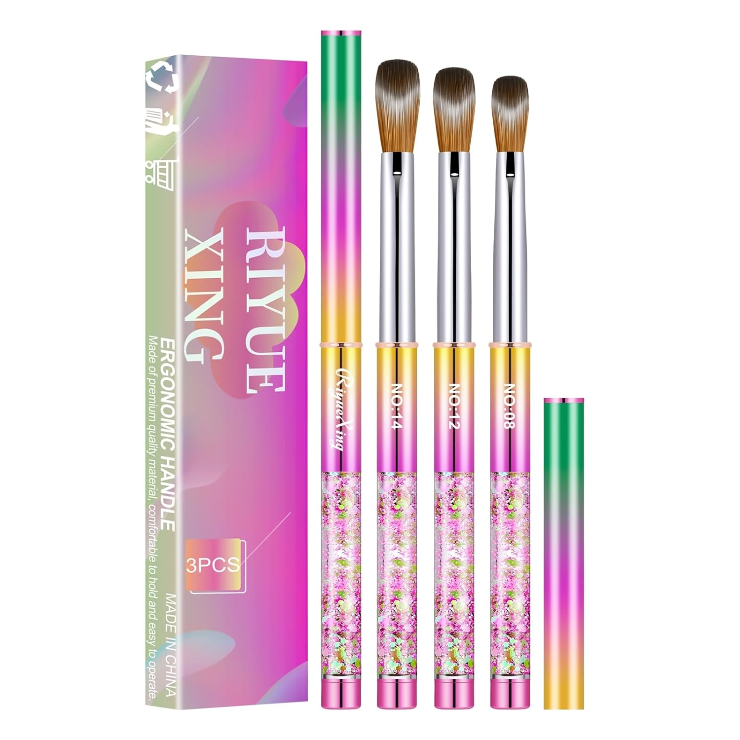 Set de 3 Pinceles Acrílicos Kolinsky para Uñas, 8/12/14