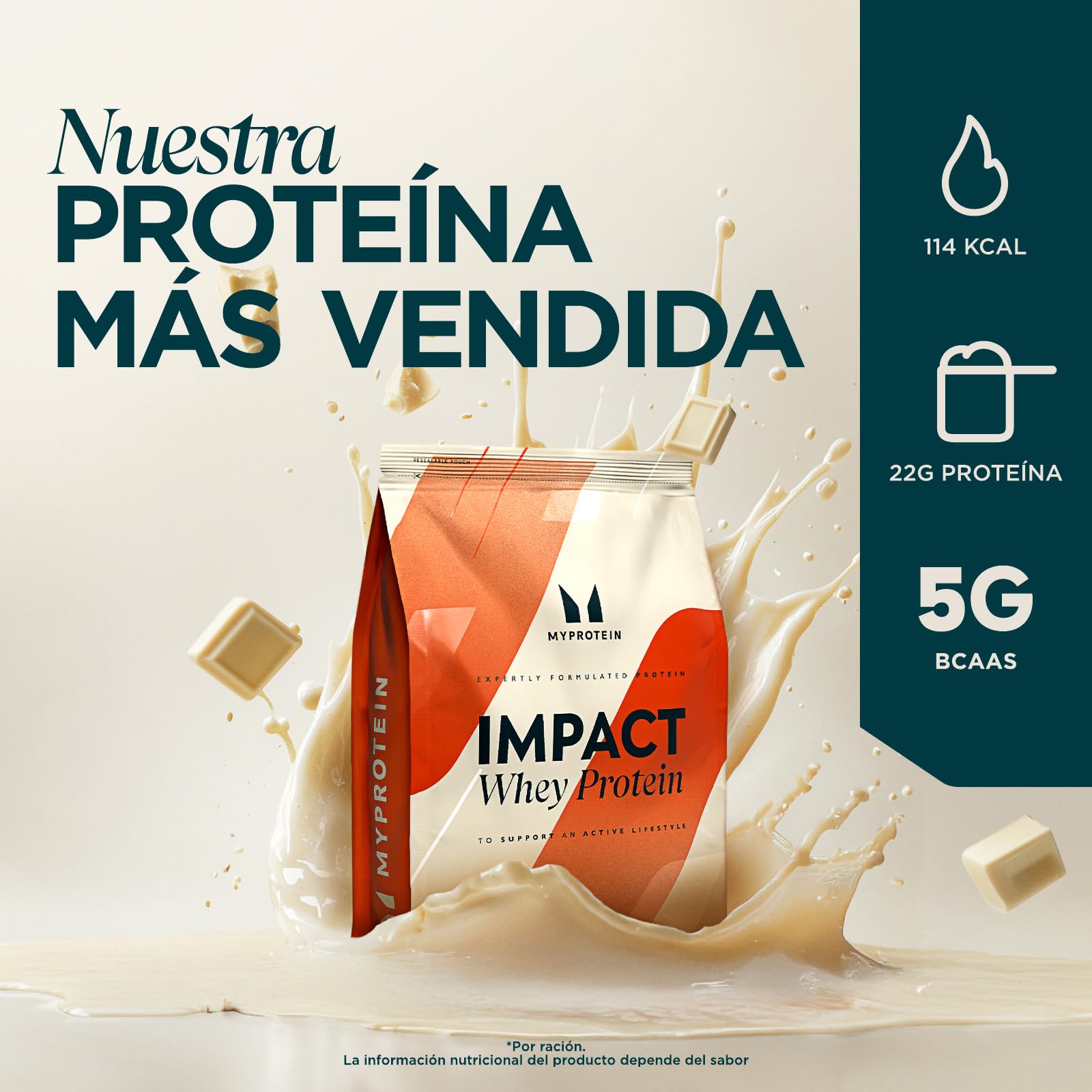 Myprotein Impact Proteína de suero en polvo | 23 gramos de proteína por porción | Chocolate Blanco 1 Kilogramo | Bajo en azúcar, bajo en grasas | Crecimiento y la recuperación muscular