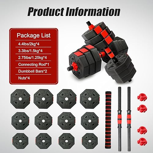 Miniatura 6 de Juego de mancuernas de peso ajustable, 44 libras, 3 en 1, juego de pesas ajustables 3 en 1, juego de pesas de fitness para el hogar, gimnasio,