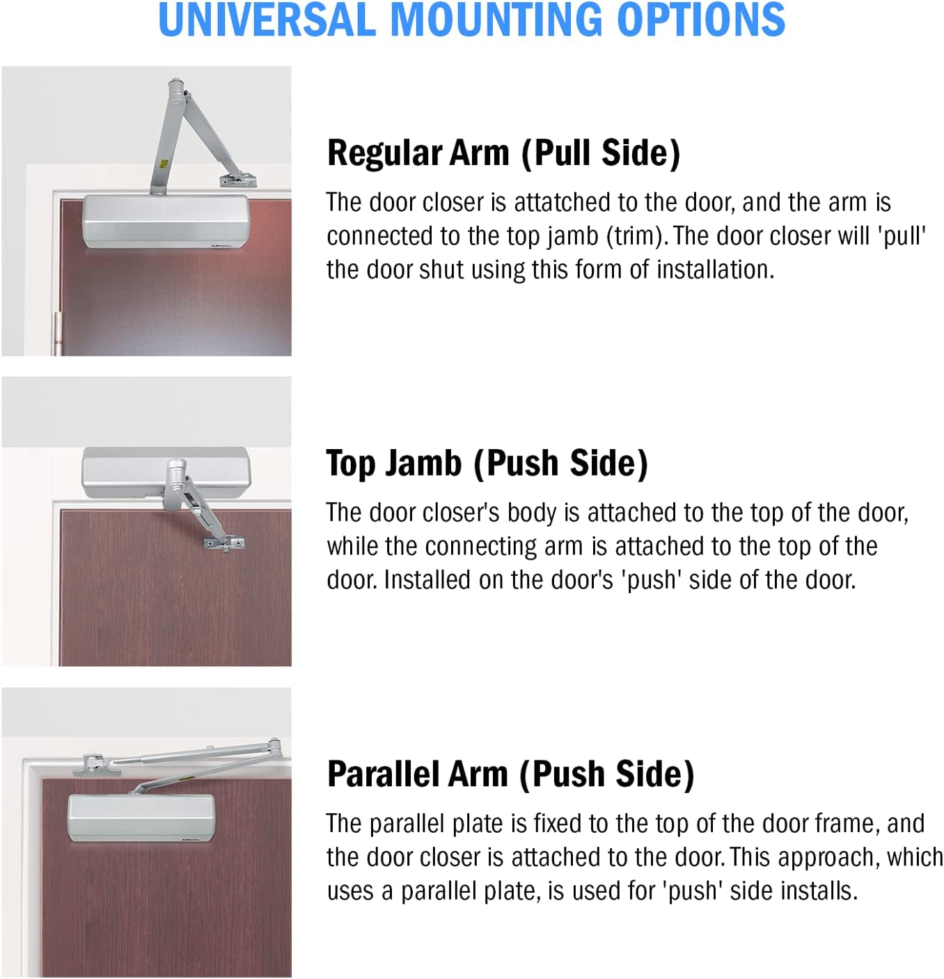 Nuk3y 9000 Series Grade 1 Heavy Duty Door Closer, Multi-Mount, Adjustable Size 1-6, ADA Compliant, UL Listed (White)