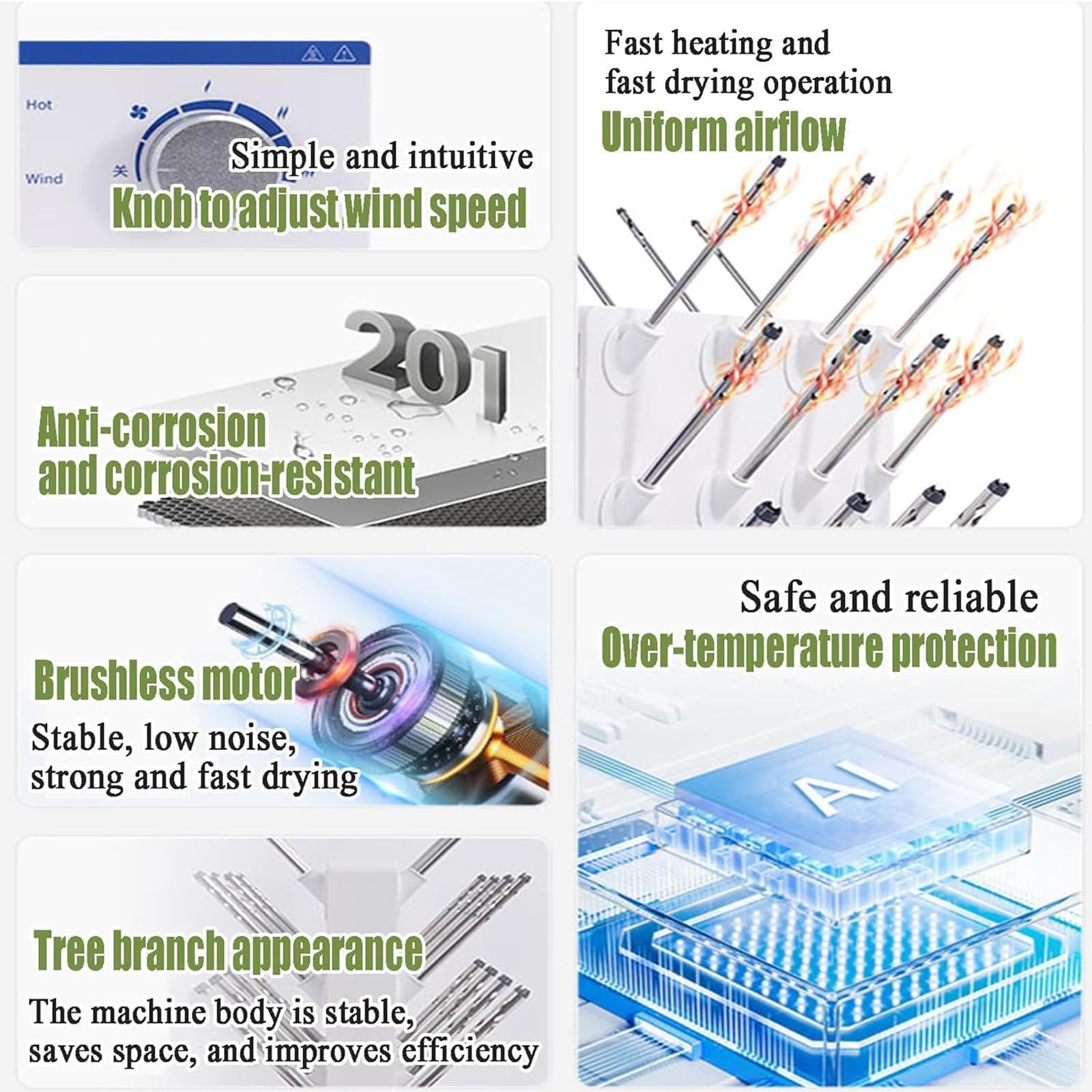 Secador Eléctrico,Secador Aire para Material Vidrio Laboratorio,Temperatura RT~85 ℃,Temporizador 0-1 H,Motor Sin Escobillas,para Tubos Ensayo Y Vasos Precipitados Vidrio