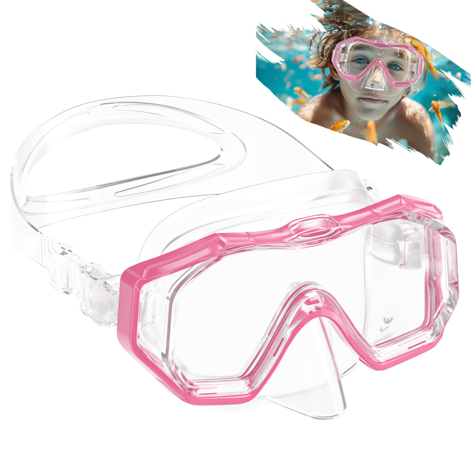 Maschera Subacquea Bambini, Maschera Snorkeling Bambino Con Lenti In PVC, Panoramici A 180°, Con Guarnizione In Silicone, Anti-Perdita e Ppannamento, Occhialini Nuoto Bambini 4-10 Età