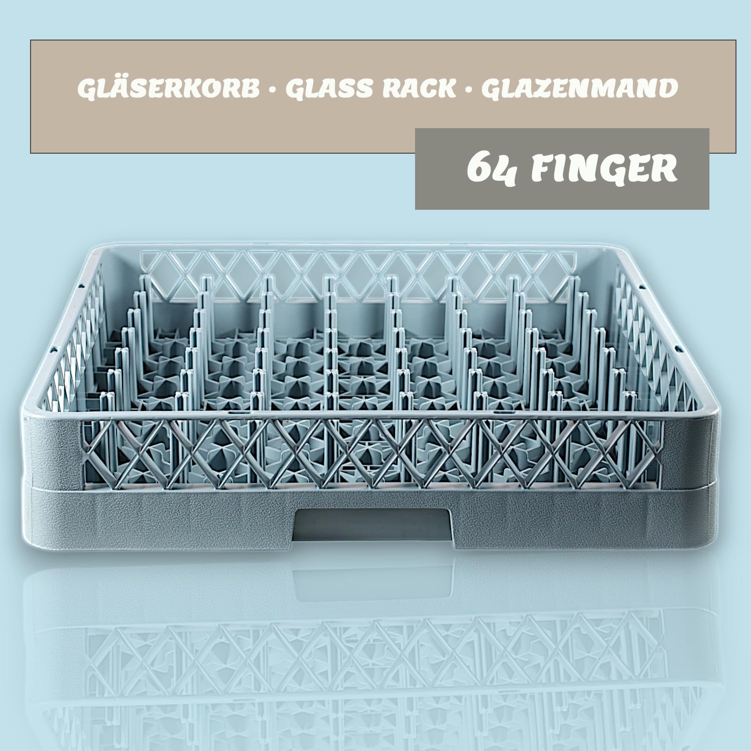 Kerafactum Panier lave-linge avec 64 doigts pour assiette et verres, tasses pour machine à laver Gastro Grille universelle en plastique 50 x 50 cm