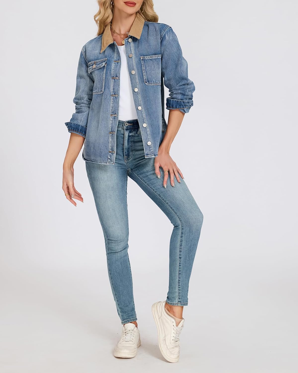 Kedera Women's Lightweight Denim Jacket Long Sleeve Jean Shacket Loose Fit Button Down Denim Shirts Casual Fall Jackets - Image 6