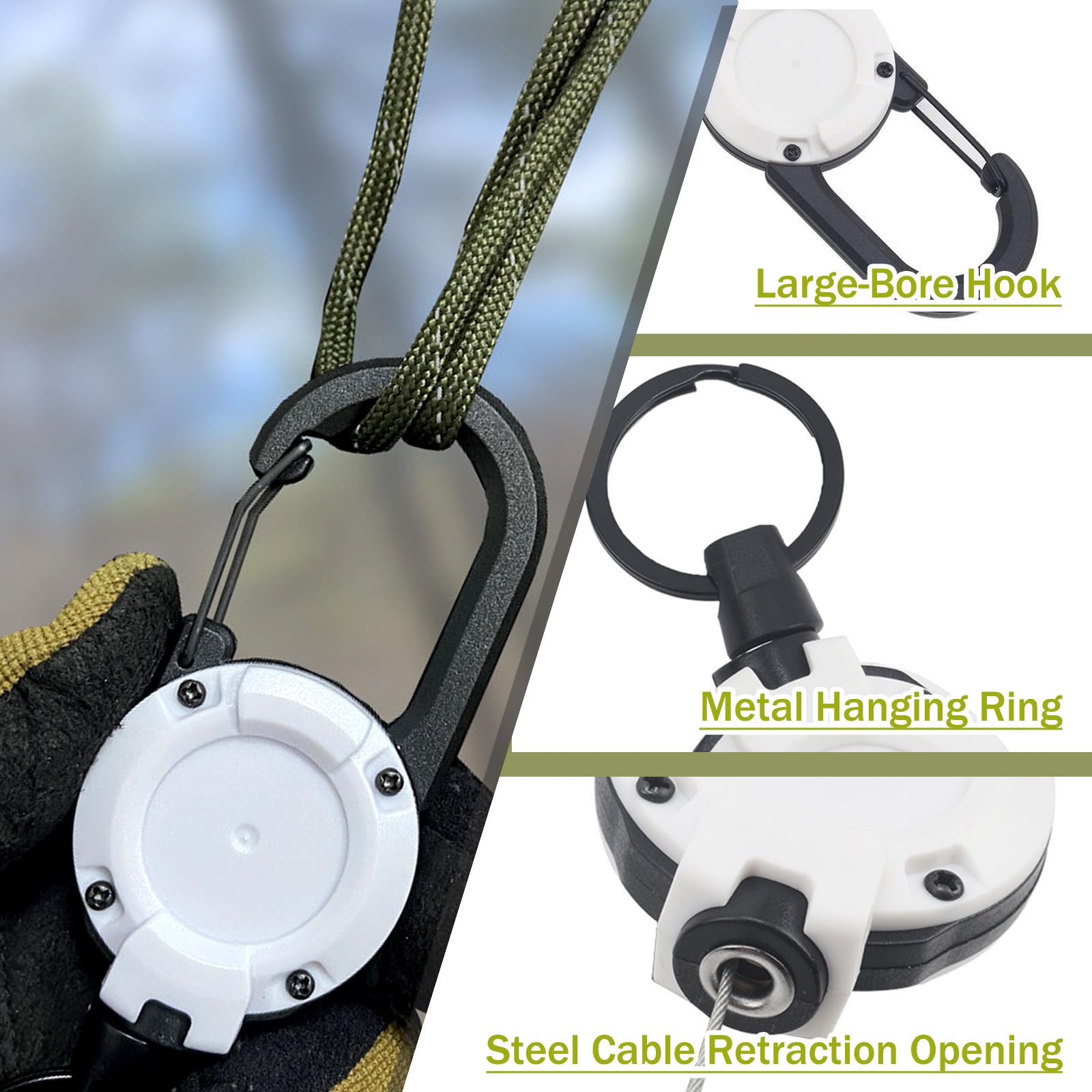 Portachiavi Retrattile Allungabile 64cm Cavo Acciaio, Porta Badge con Moschettone per Carte Identità Chiavi