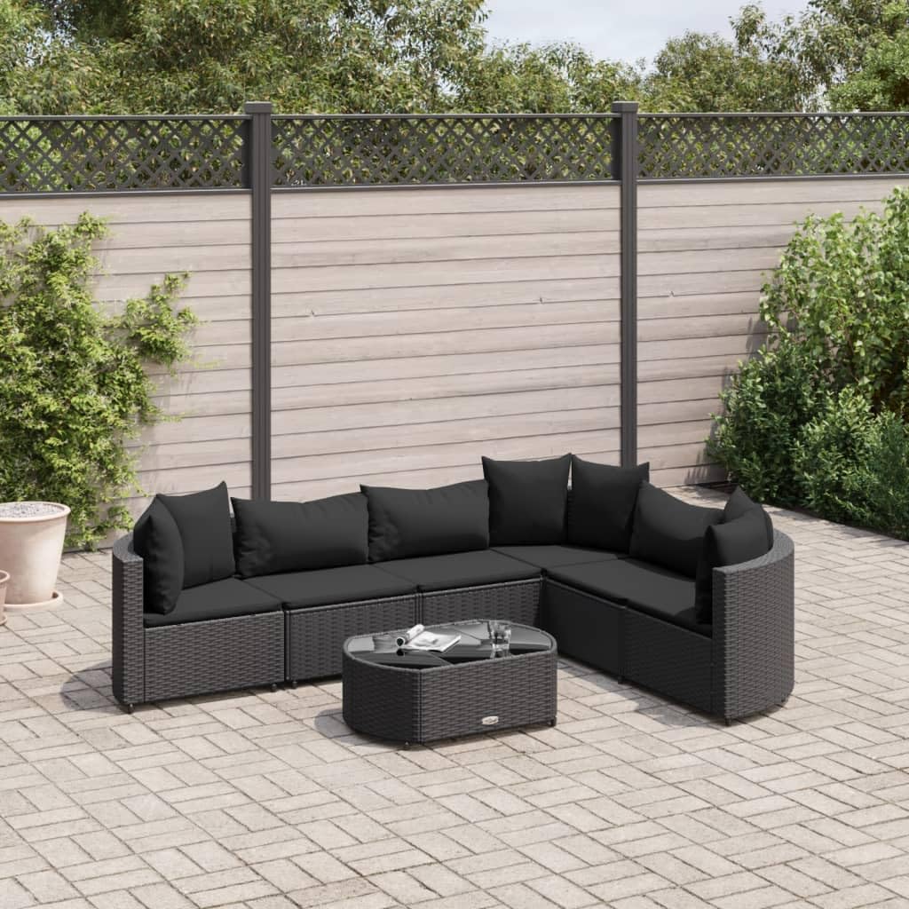 KCCKOM Garden Furniture Set 7 Piece Patio Sofa Set with Cushions Black Poly Rattan