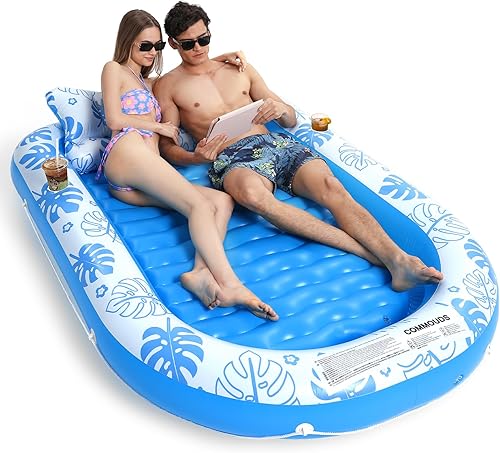 Flotador inflable para piscina de bronceado con almohada cervical, flotadores de piscina para adultos para tomar el sol, patio trasero, fiesta en la