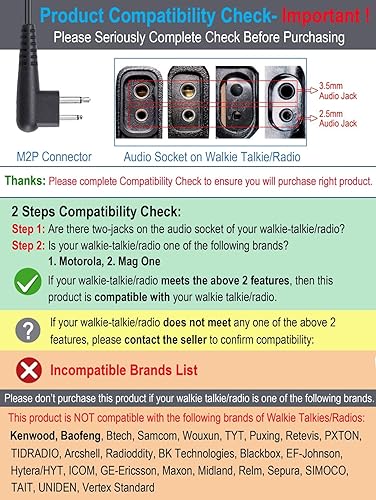Miniatura 2 de commountain Auricular para Motorola Walkie Talkie y Radio con PTTMic, Compatible para CP200D CP100D R2 CP200 CP185 BPR40 CLS1410 CLS1110 RMU2040
