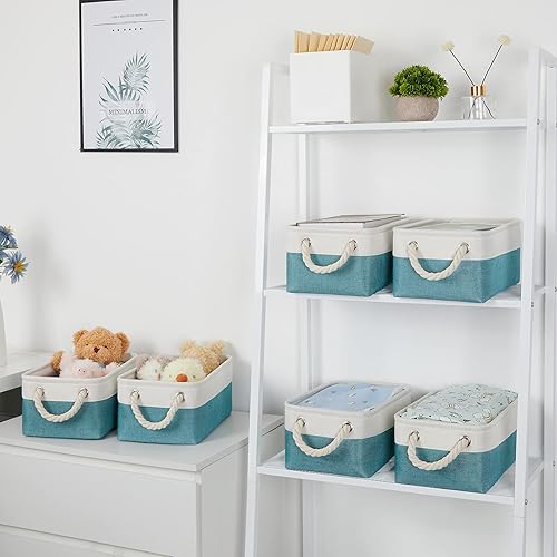 Vista 42 de Bidtakay Canastas pequeñas de almacenamiento de lona con asas [6 unidades] Contenedores de almacenamiento de tela azul marino de 11.8 x 7.8 x 5