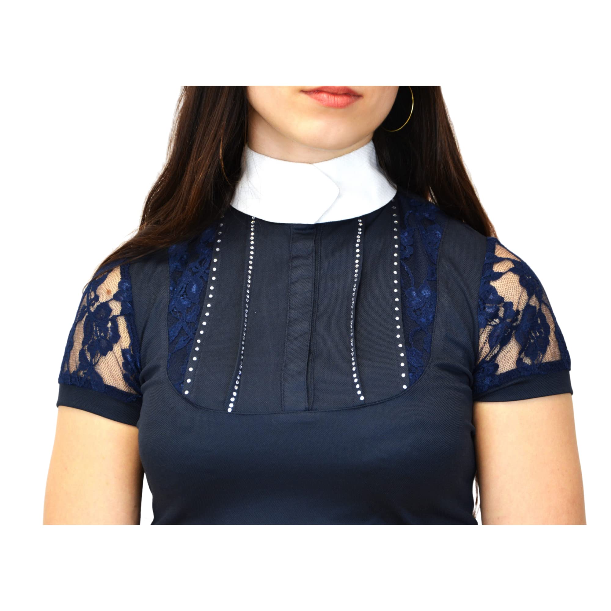 Start Patricia Turniershirt Damen – Kurzarm Reitshirt mit Spitze & Stehkragen – Atmungsaktive Turnierbluse für Reiten & Wettbewerb